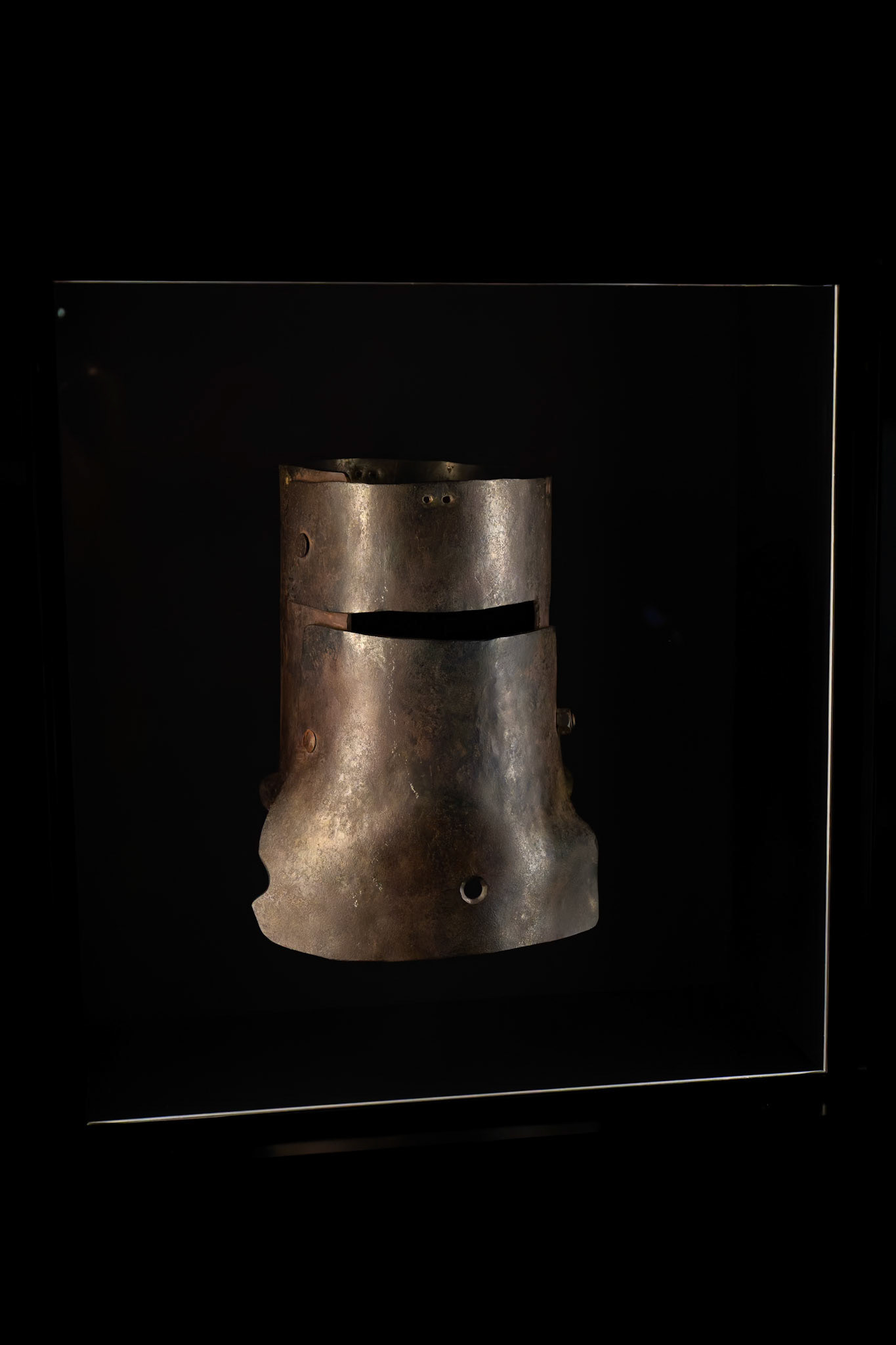 Helmet worn by Health Ledger in Ned Kelly. Designed by Anna Borghesi for WOrking Title Australia on display inside the Museum of Old and New Art (MONA) in Hobart, Tasmania