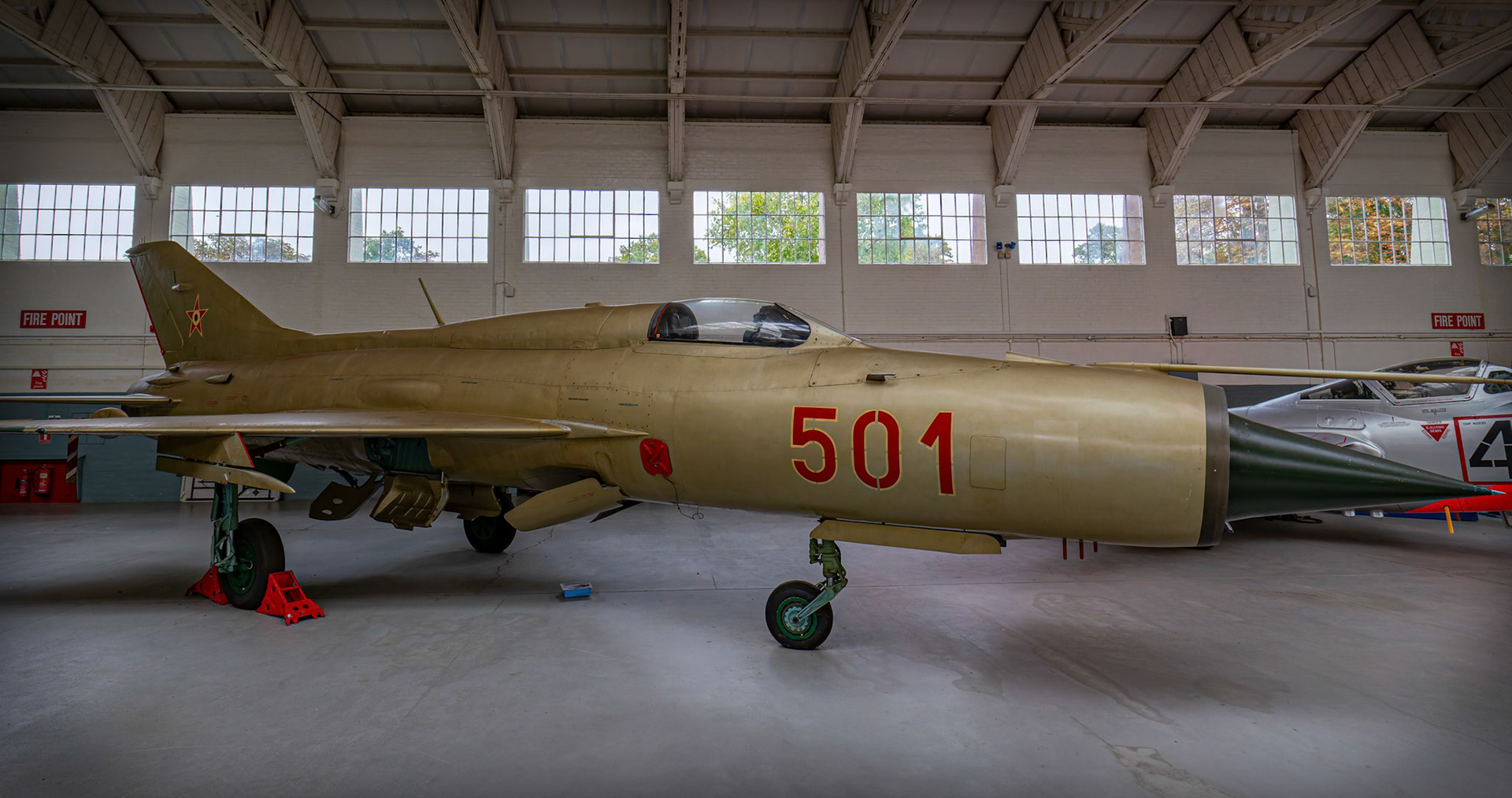 Mikoyan-Gurevich MiG 21 on display at the Duxford Imperial War Museum in Cambridge, United Kingdom