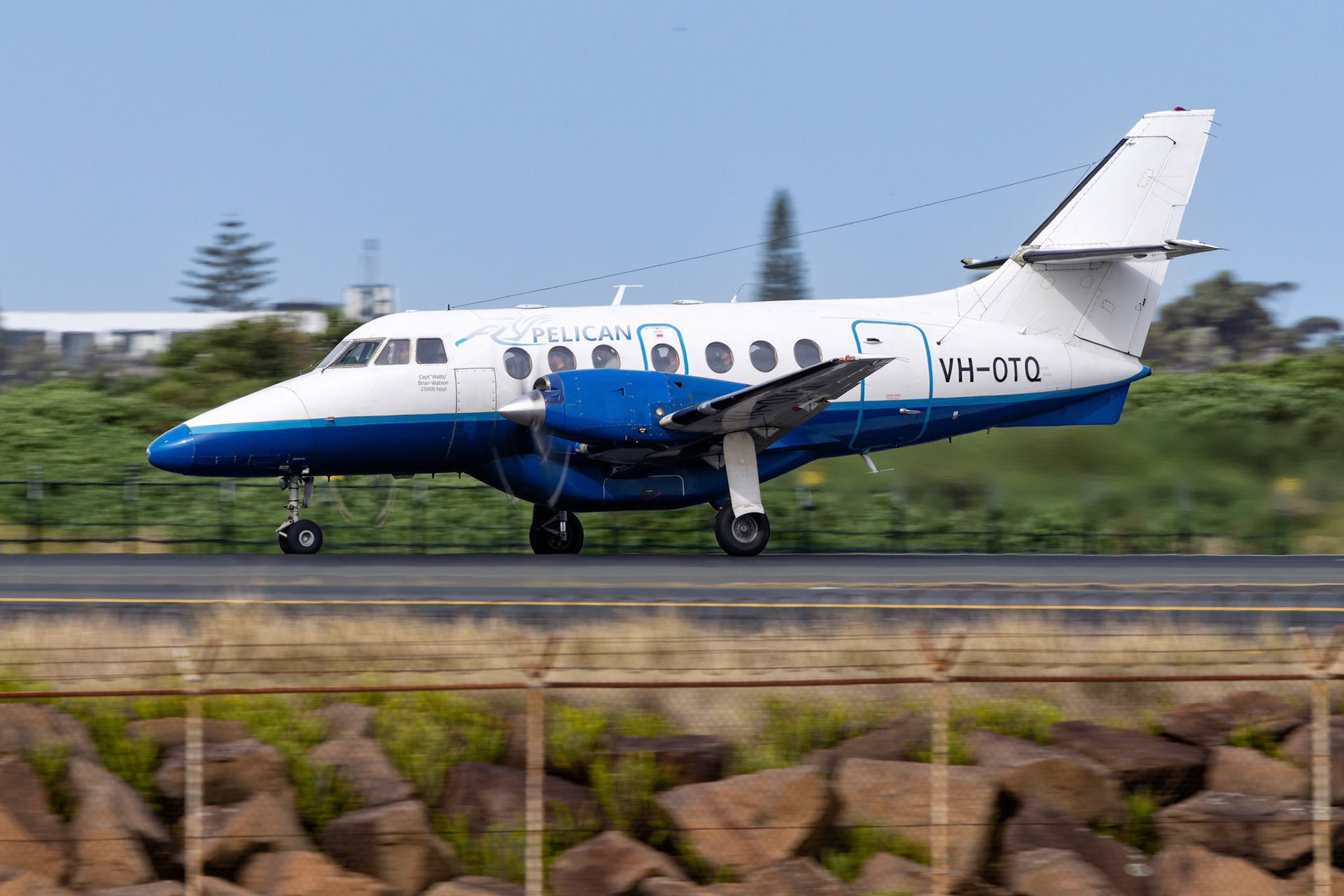 FlyPelican BAE Jetstream 32 [VH-OTQ] Arriving from Cooma from The Beach, Sydney Airport, Australia