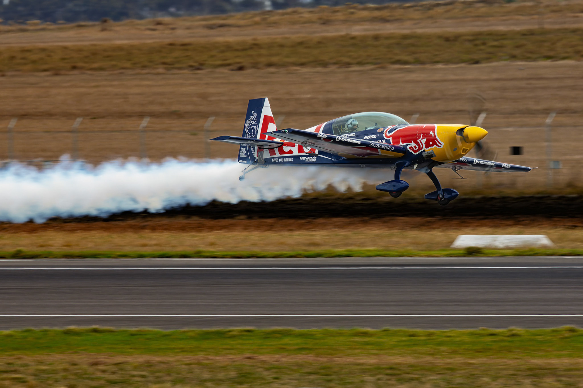 Emma McDonald from Matt Hall Racing in the Extra 300L on display at the Avalon Airshow in Victoria, Australia