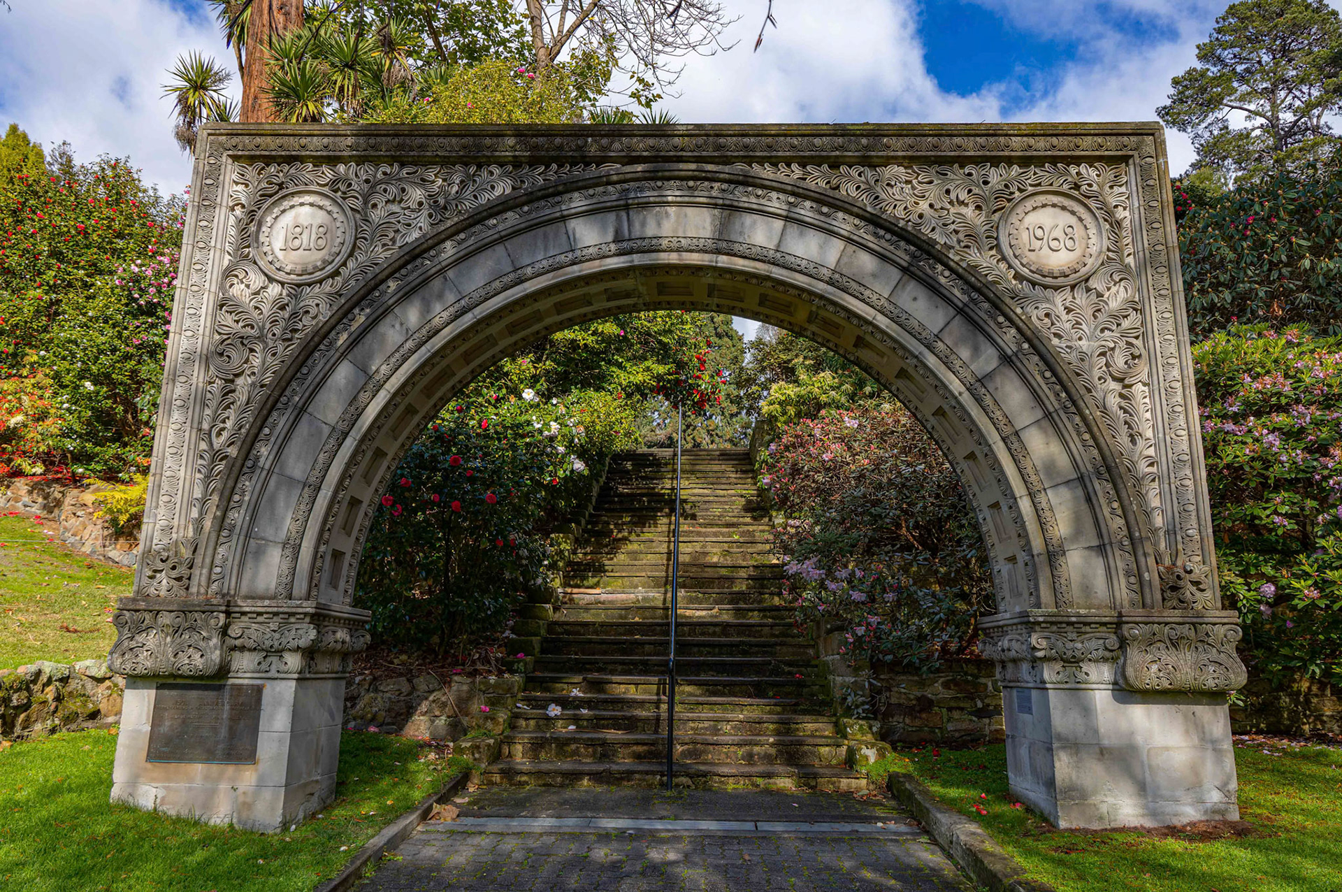 Stone Archway in Royal Tasmanian Botanical Gardens in Hobart, Tasmania, Australia