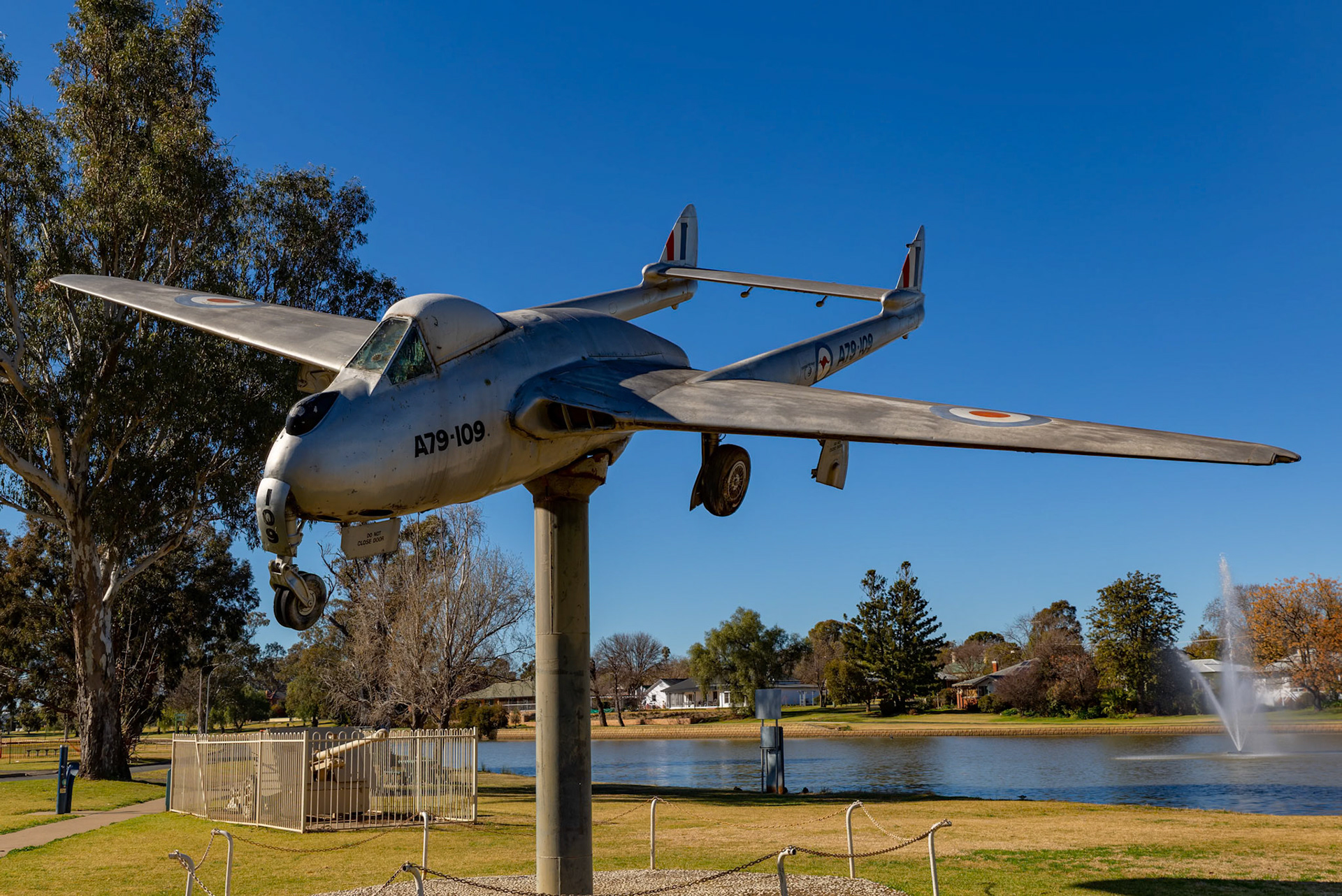 De Havilland Vampire (A79-109) on display in Forbes, New South Wales, Australia