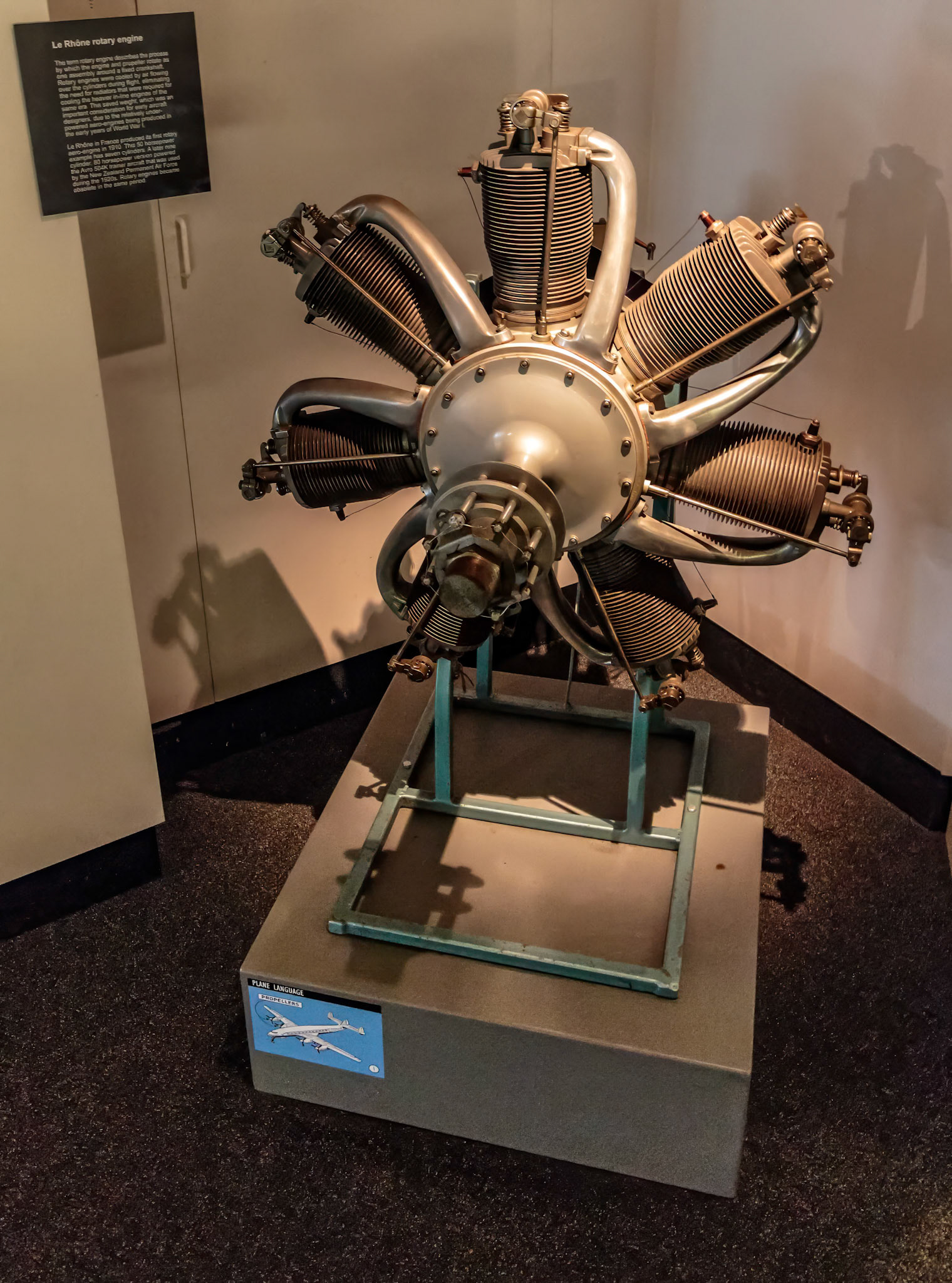 Le Rhone Rotary Engine on display at the Air Force Museum of New Zealand in Christchurch, New Zealand.