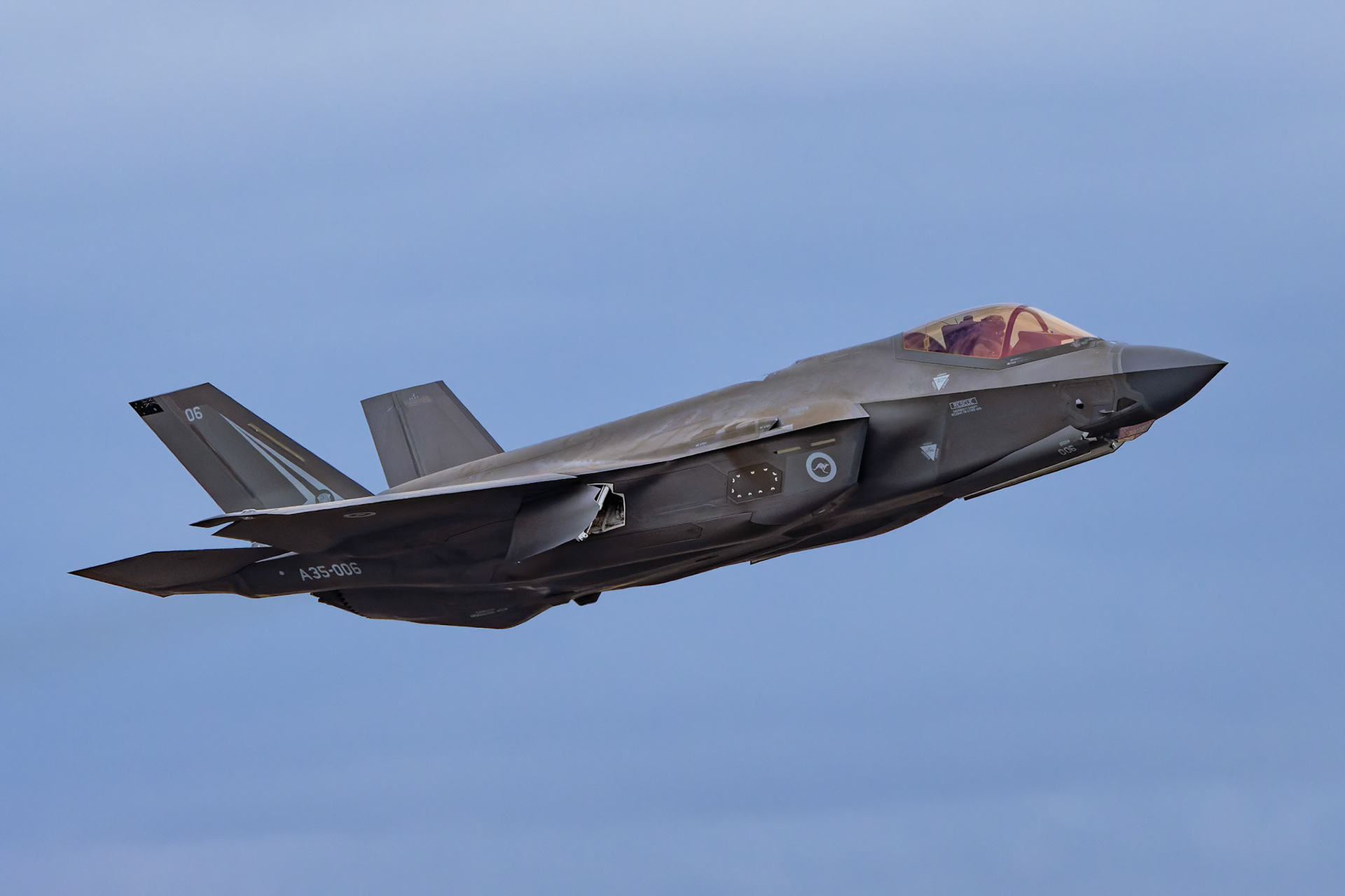 RAAF Lockheed Martin F-35A Lightning II on display at the Avalon Airshow in Victoria, Australia