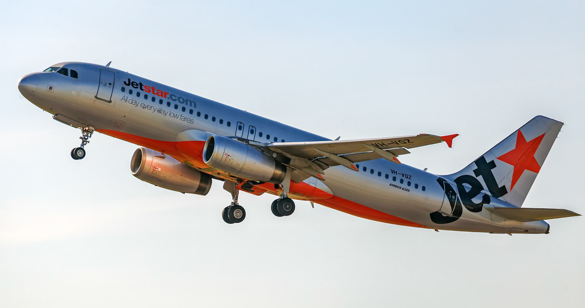 Jetstar Airways Airbus 320-232 [VH-VQZ] Departing to Melbourne, at Brisbane International Airport, Australia