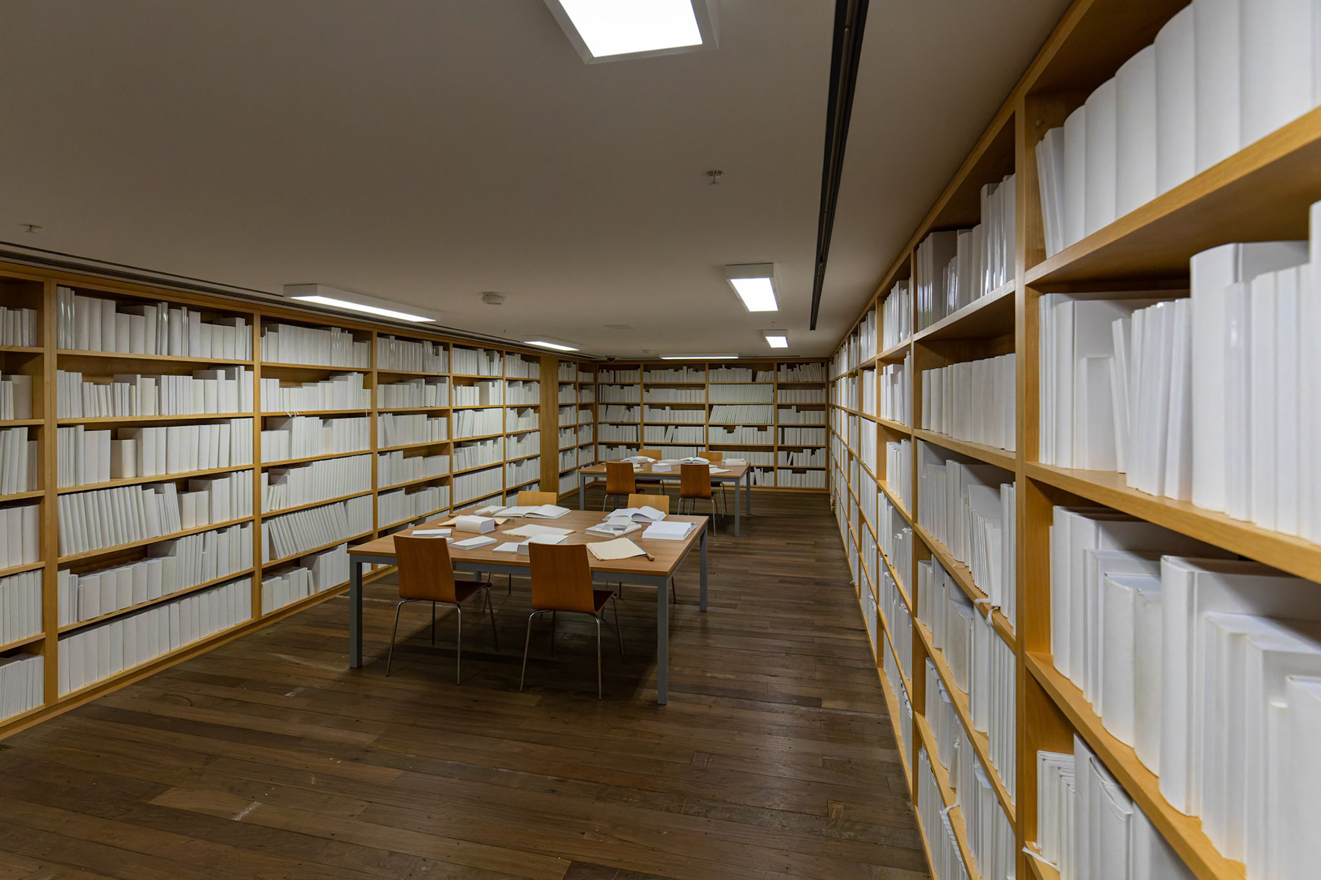 Untitled (White Library) by Wilfredo Prieto (2004-2006) on display inside the Museum of Old and New Art (MONA) in Hobart, Tasmania