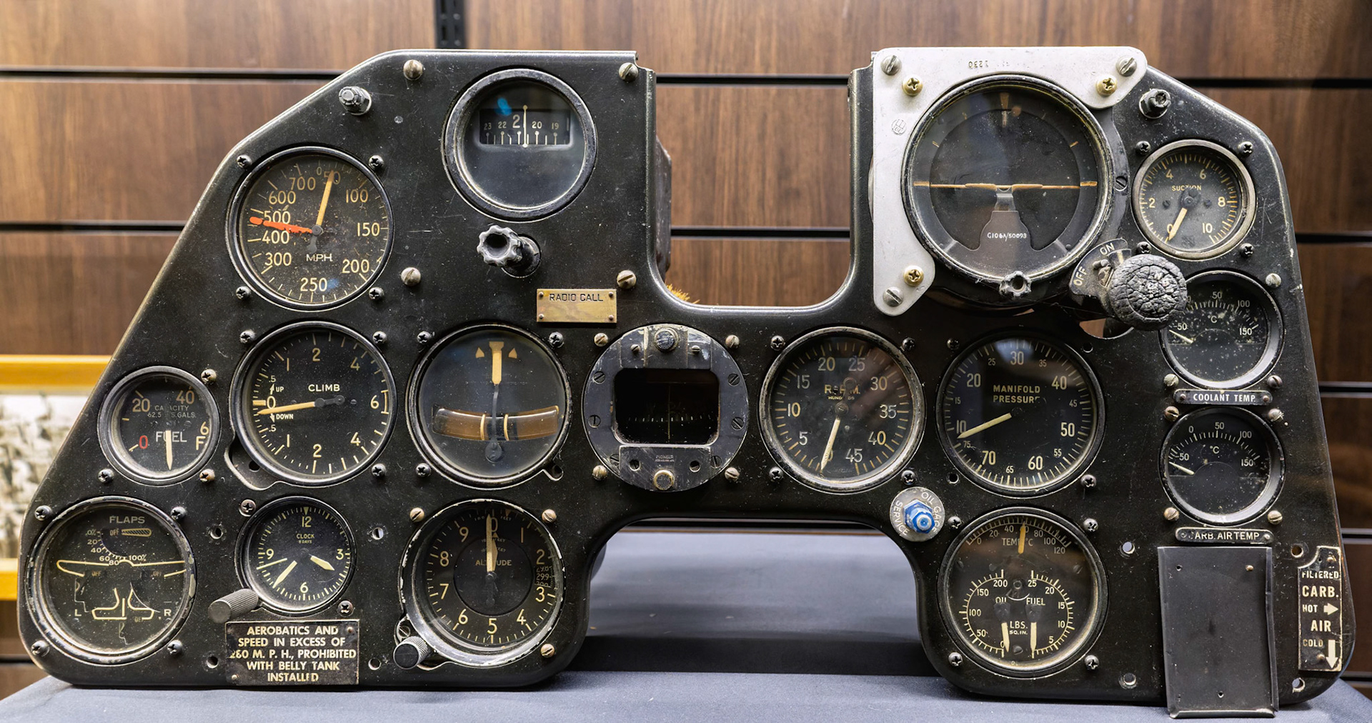Instrument Panel of a Curtiss P-40 at Omaka Aviation Heritage Centre in Blenheim, New Zealand