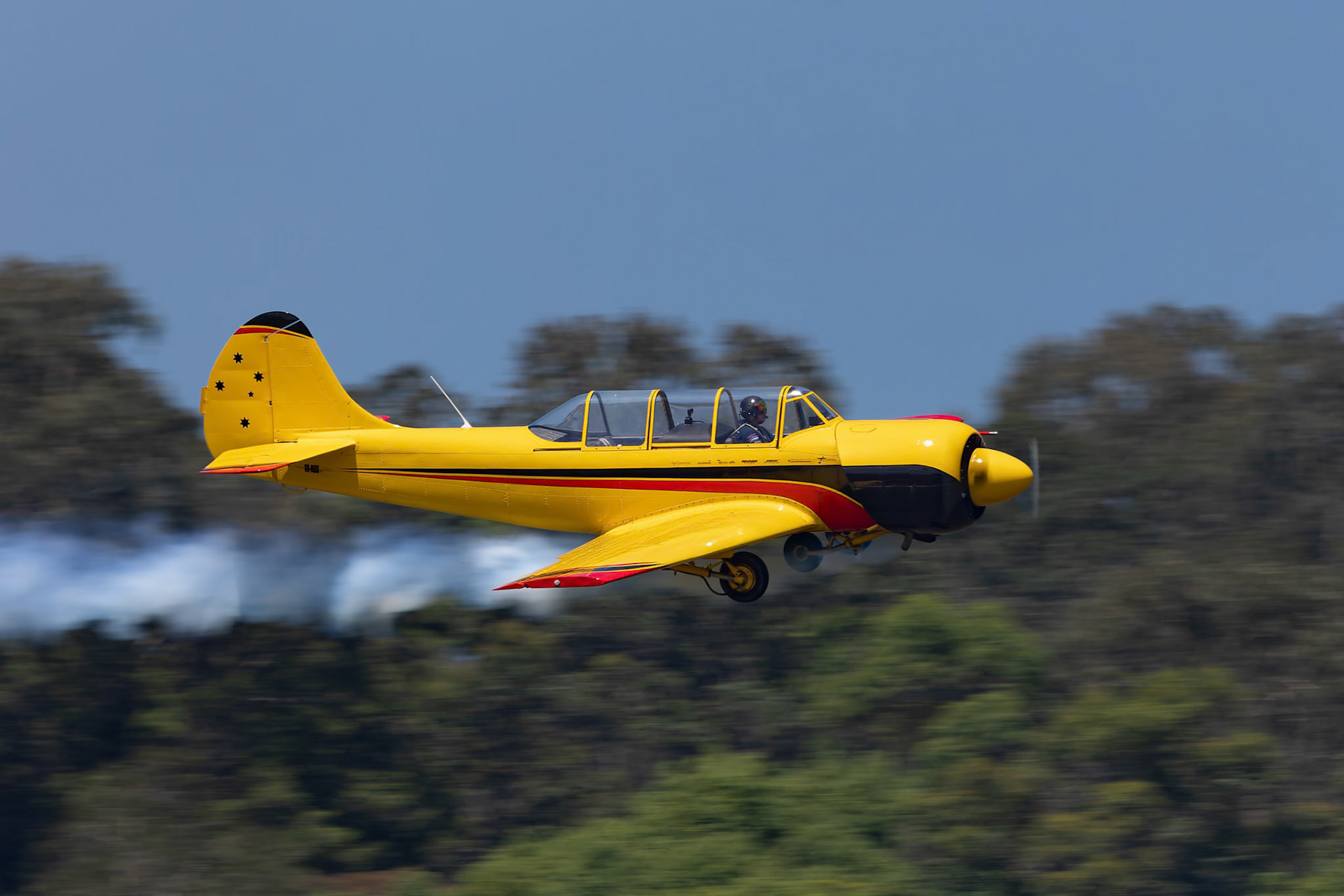 Glenn Graham in the Yakovlev YAK 52 [VH-MHH] at the Barrington Coast Airshow in Taree, New South Wales, Australia. 9th of November, 2024
