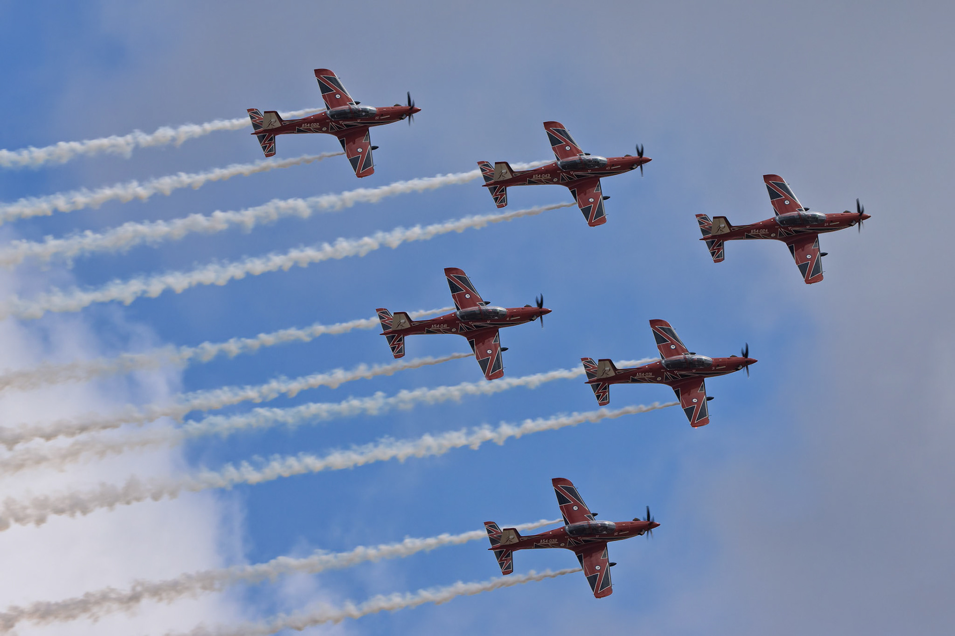 RAAF Roulettes in the Pilatus PC-21 on display at the Avalon Airshow in Victoria, Australia