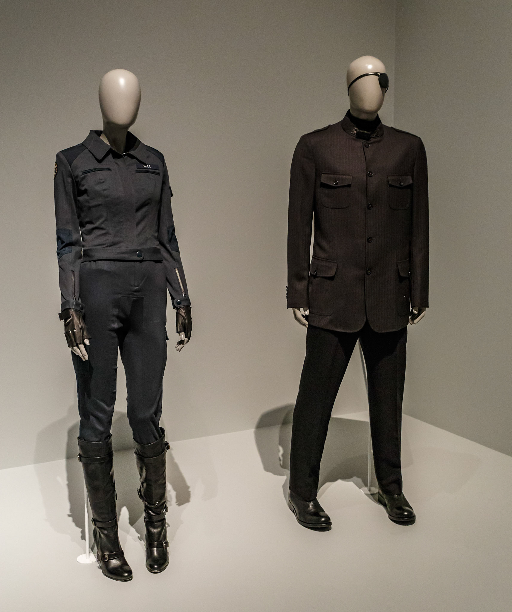 Maria Hill and Nick Fury custome display at GOMA for the Marvel Exhibition, Brisbane