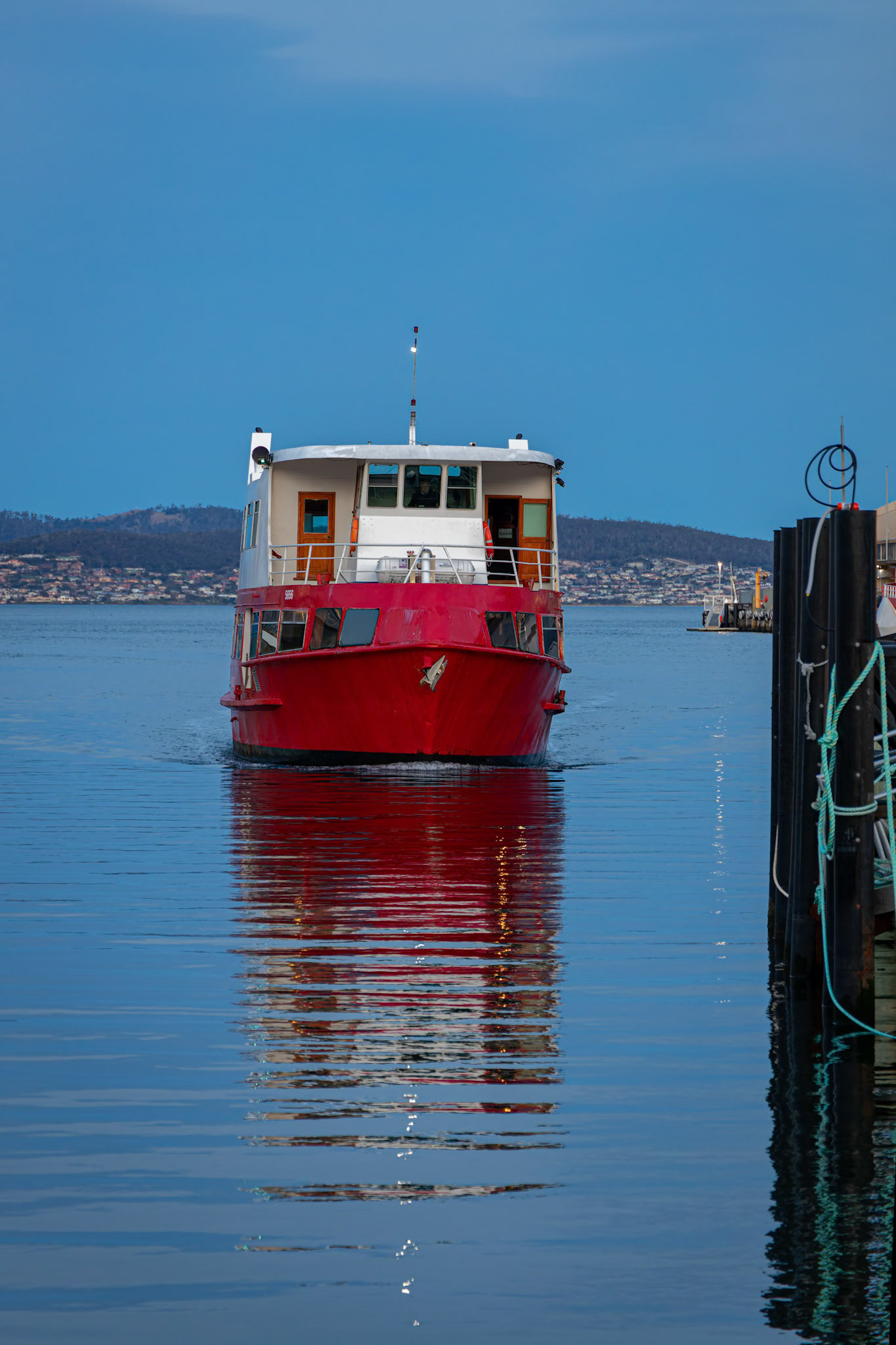 Spirit of Hobart coming into dock in Elizabeth Street Pier, Hobart in Tasmania, Australia