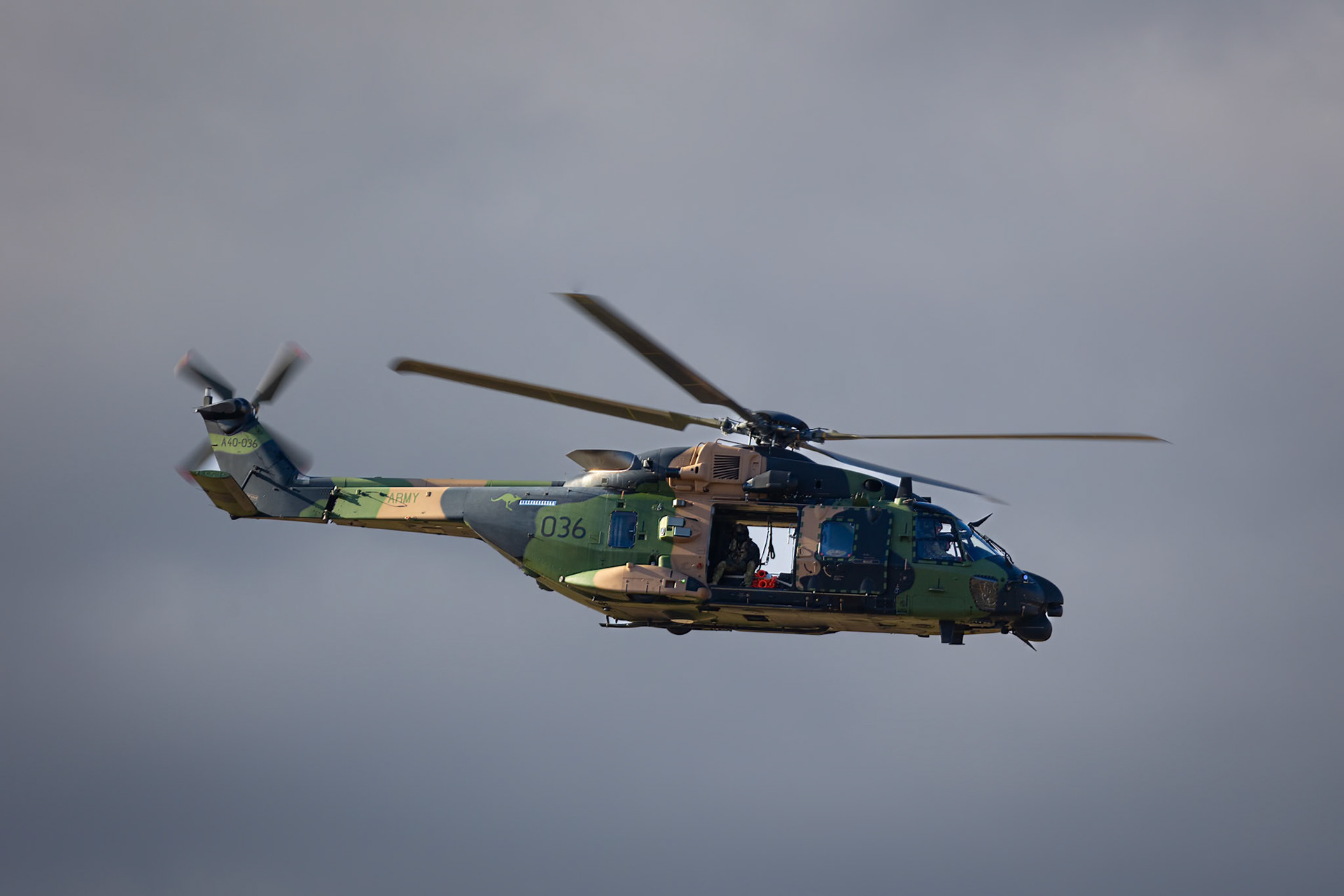The MRH-90 completing an flying display at the 2022 Brisbane Airshow at Watts Bridge Memorial Airport, Australia