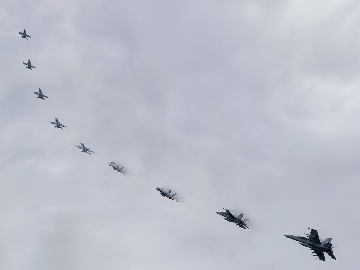 RAAF FA-18F Super Hornet from the RAAF Base Amberley for the 2022 Brisbane Riverfire Rehearsals in Brisbane, Australia