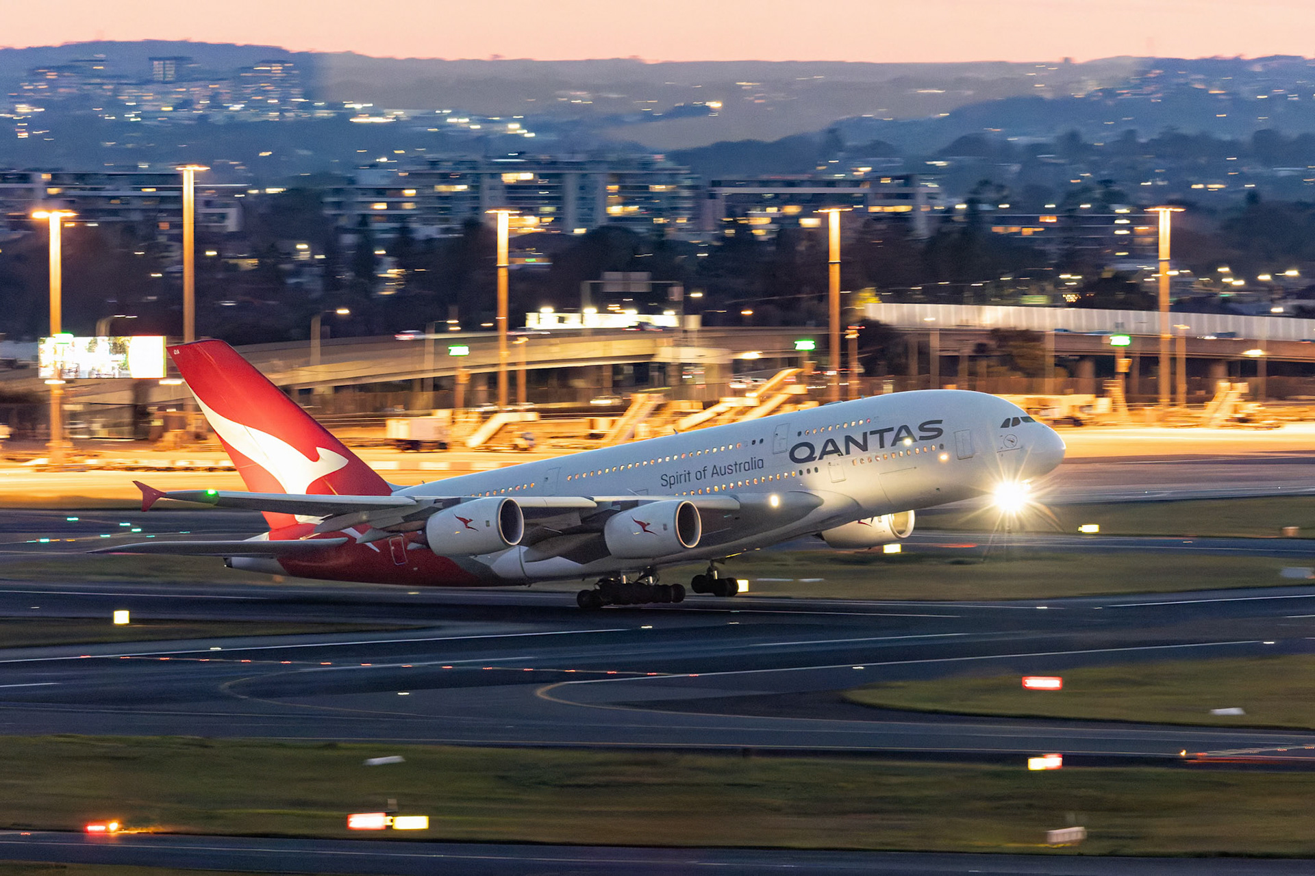 Qantas Airbus A380-842 [VH-OQA] Departing to Los Angeles from the P3 Carpark, Sydney Airport, Australia