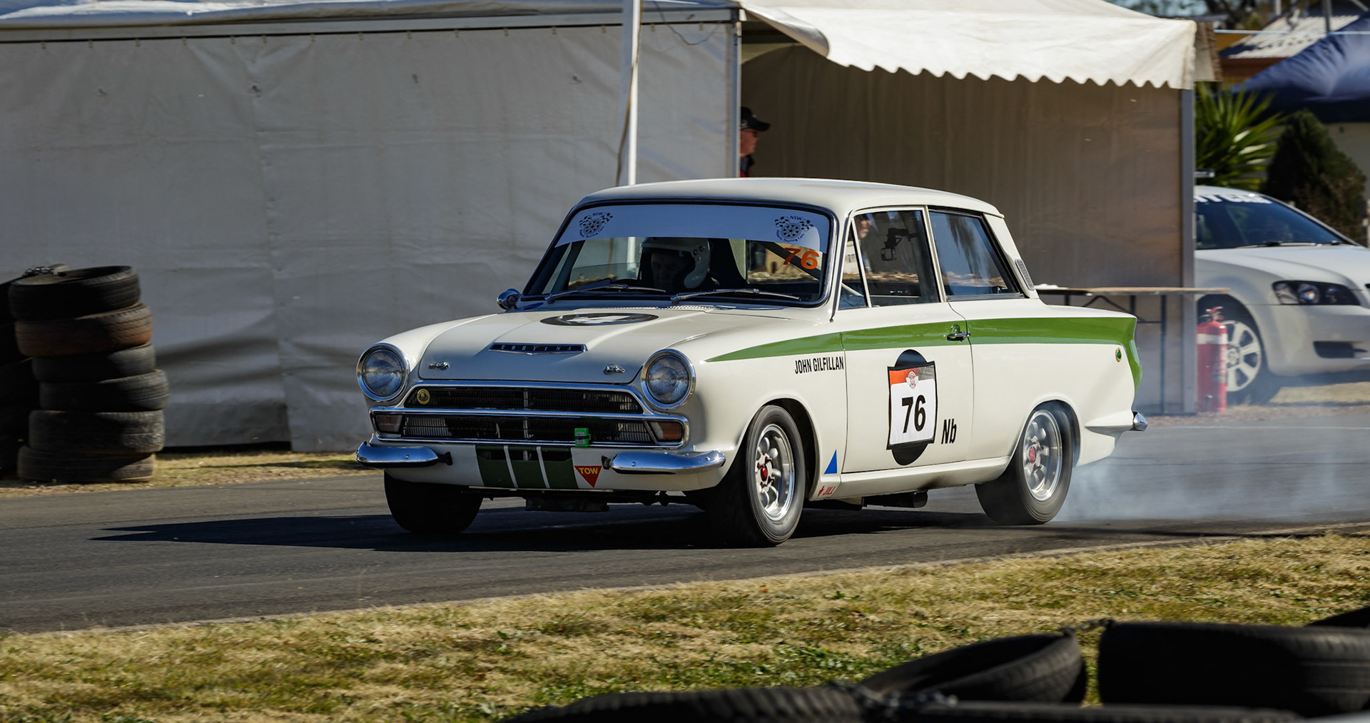 Car 76 - 1964 Ford Lotus Cortina MK1, driven by Noel Wicks at the Leyburn Sprints, Australia