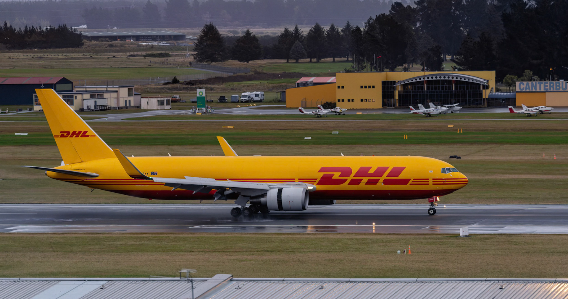 DHL (Tasman Cargo Airlines) Boeing 767-3JHF(ER) [VH-FKX] Arriving from Auckland, from Christchurch Airport Novotel Hotel, New Zealand