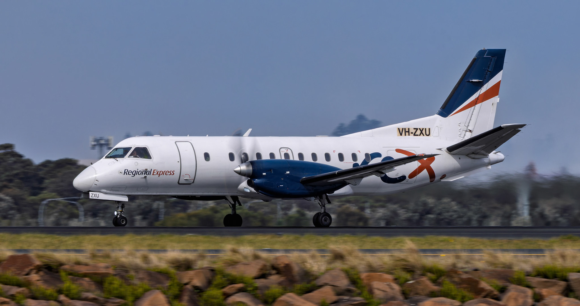 Regional Express Saab 340B+ [VH-ZXU] Departing to Merimbula from The Beach, Sydney Airport, Australia