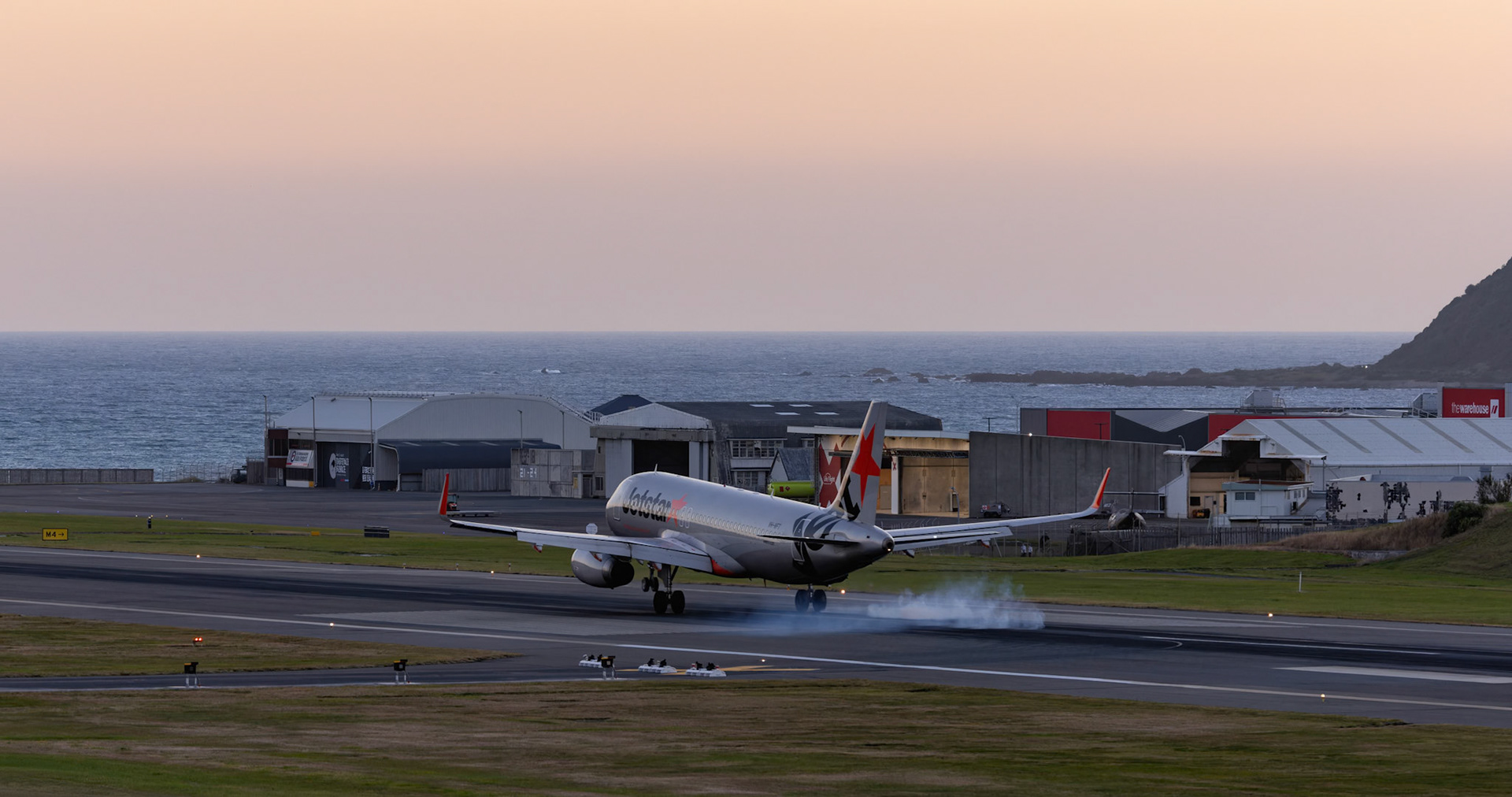 JetStar Airbus A320-232 [VH-VFT] Arriving from Christchurch at Wellington Airport from the Airport Lookout, New Zealand