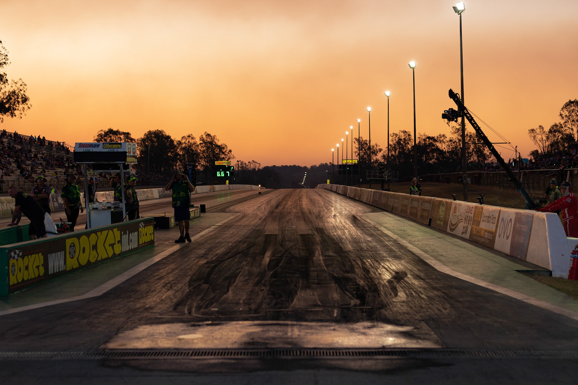 Close up of the startline at the Aeroflow Outlaw Nitro Funnycar event on the 9th of November, 2019 at Willowbank Raceway in Queensland, Australia