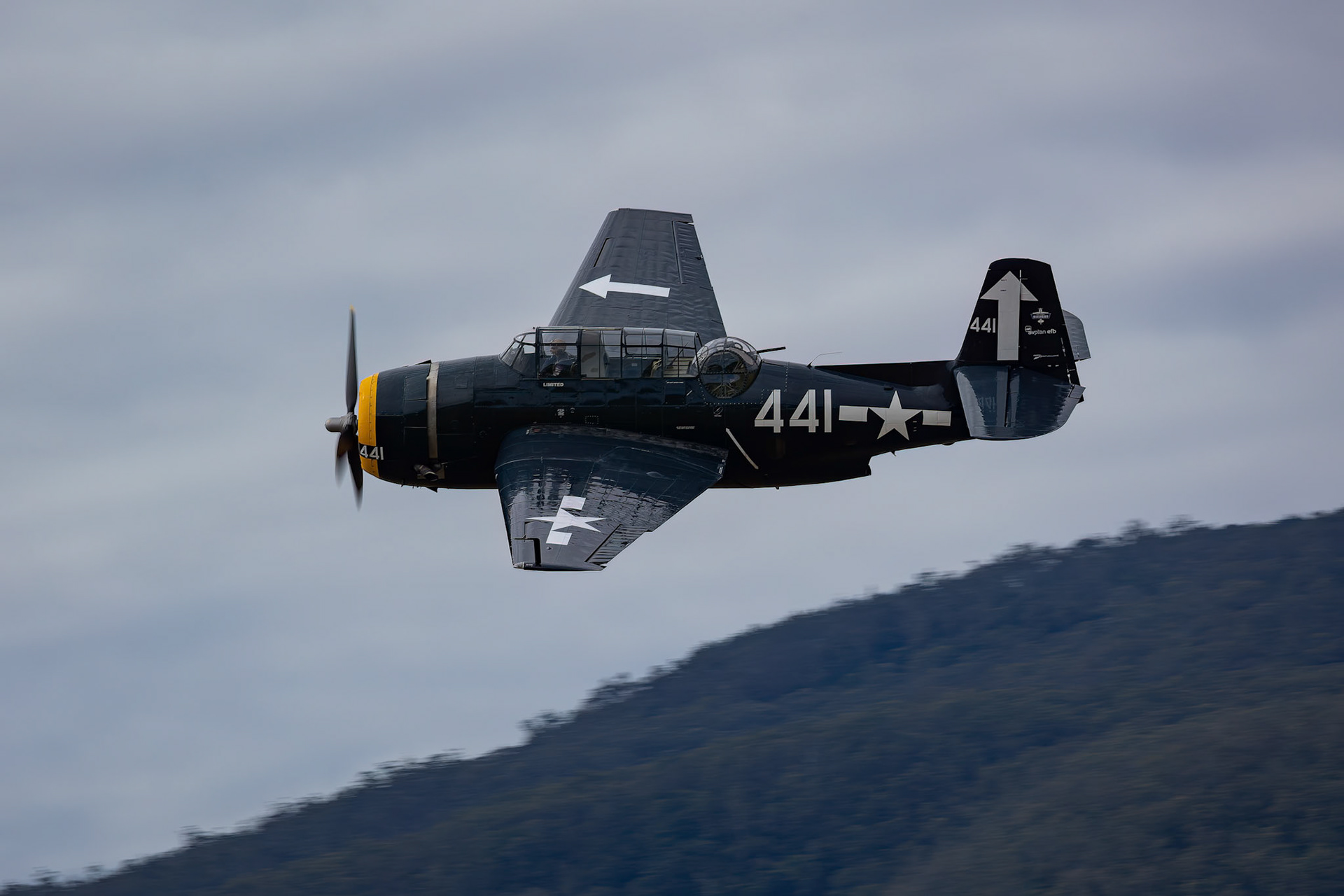The TBM Avenger in a flying display at the 2022 Brisbane Airshow at Watts Bridge Memorial Airport, Australia