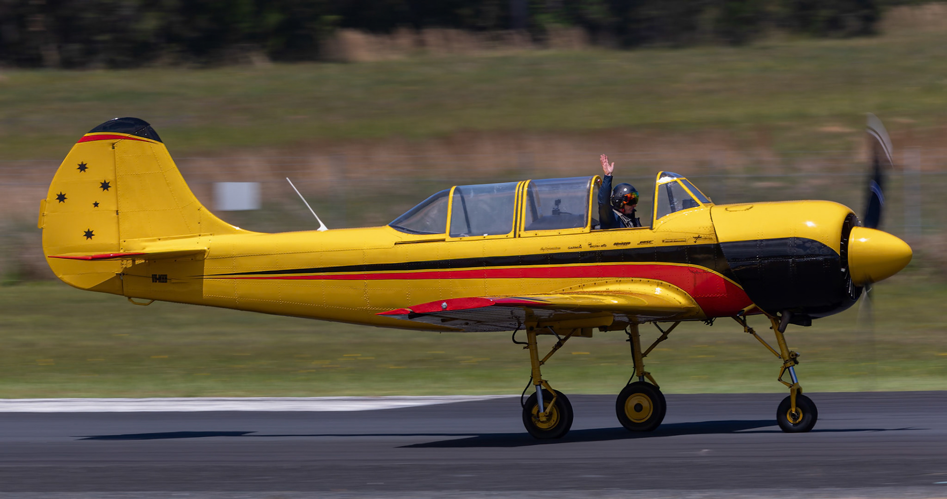 Glenn Graham in the Yakovlev YAK 52 [VH-MHH] at the Barrington Coast Airshow in Taree, New South Wales, Australia. 9th of November, 2024