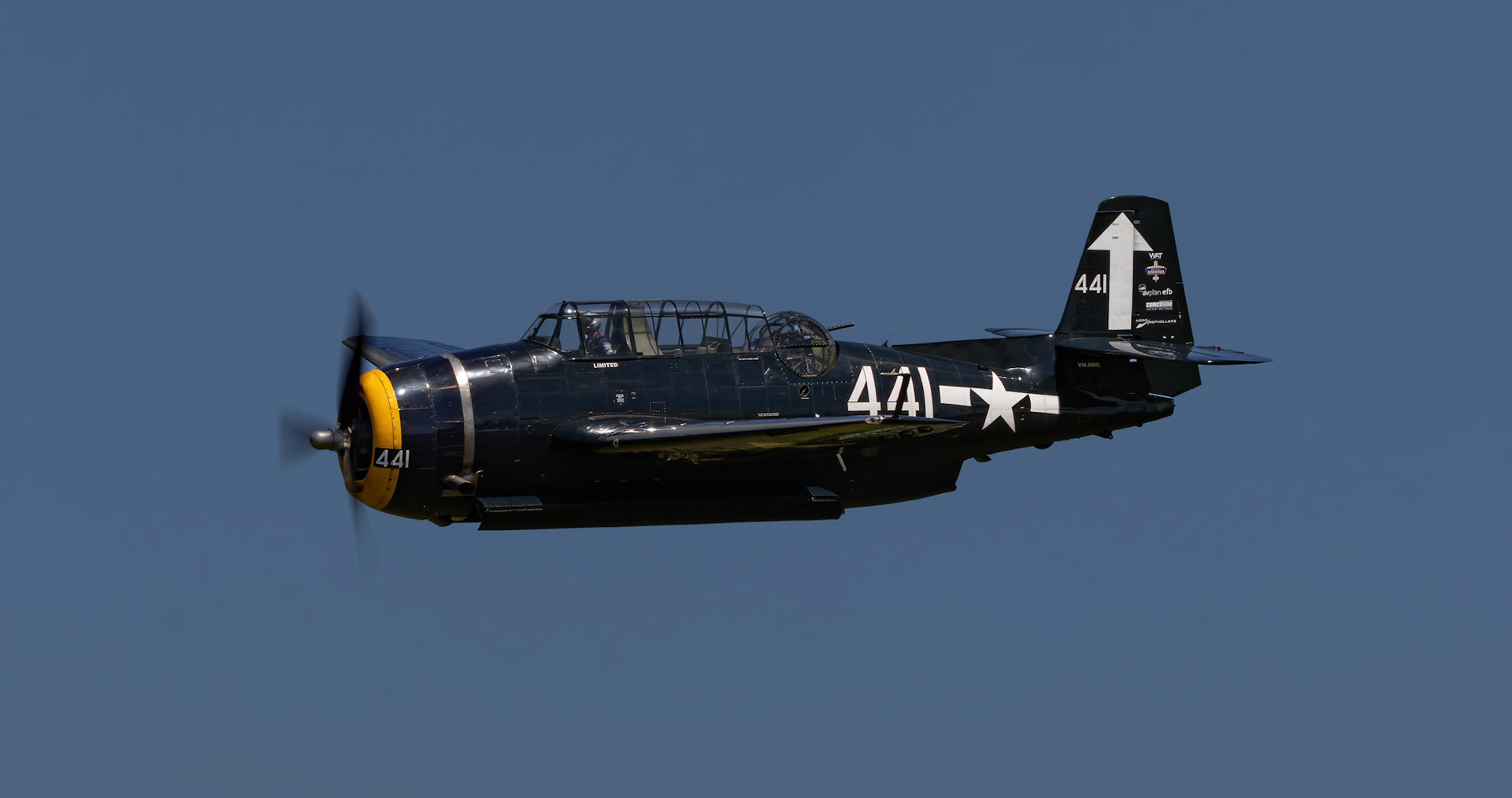 Matt Henderson in the TBM Avenger [VH-MML] at the Barrington Coast Airshow in Taree, New South Wales, Australia. 9th of November, 2024