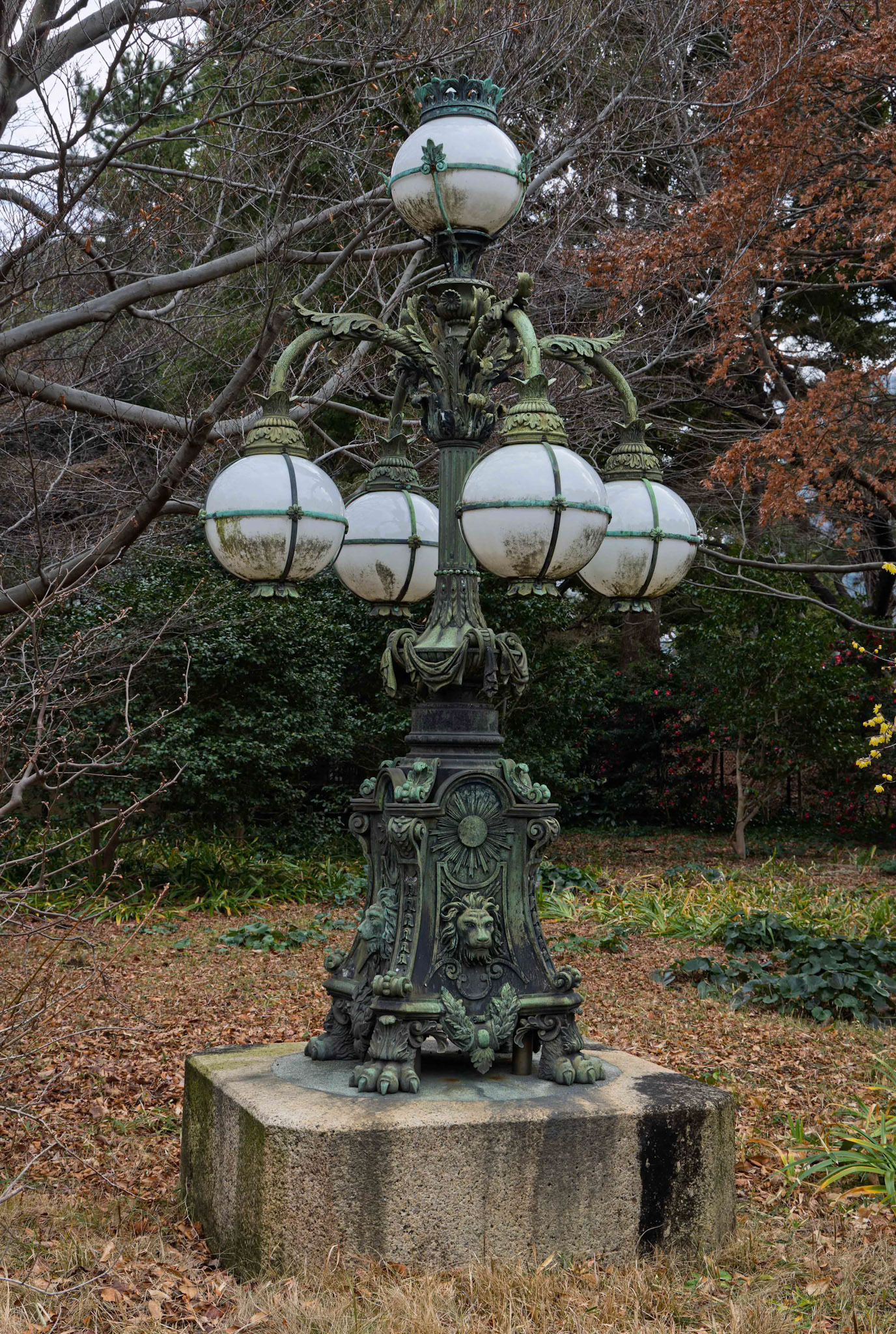 Lamp post in the gardens of the Imperial Palace in Tokyo, Japan