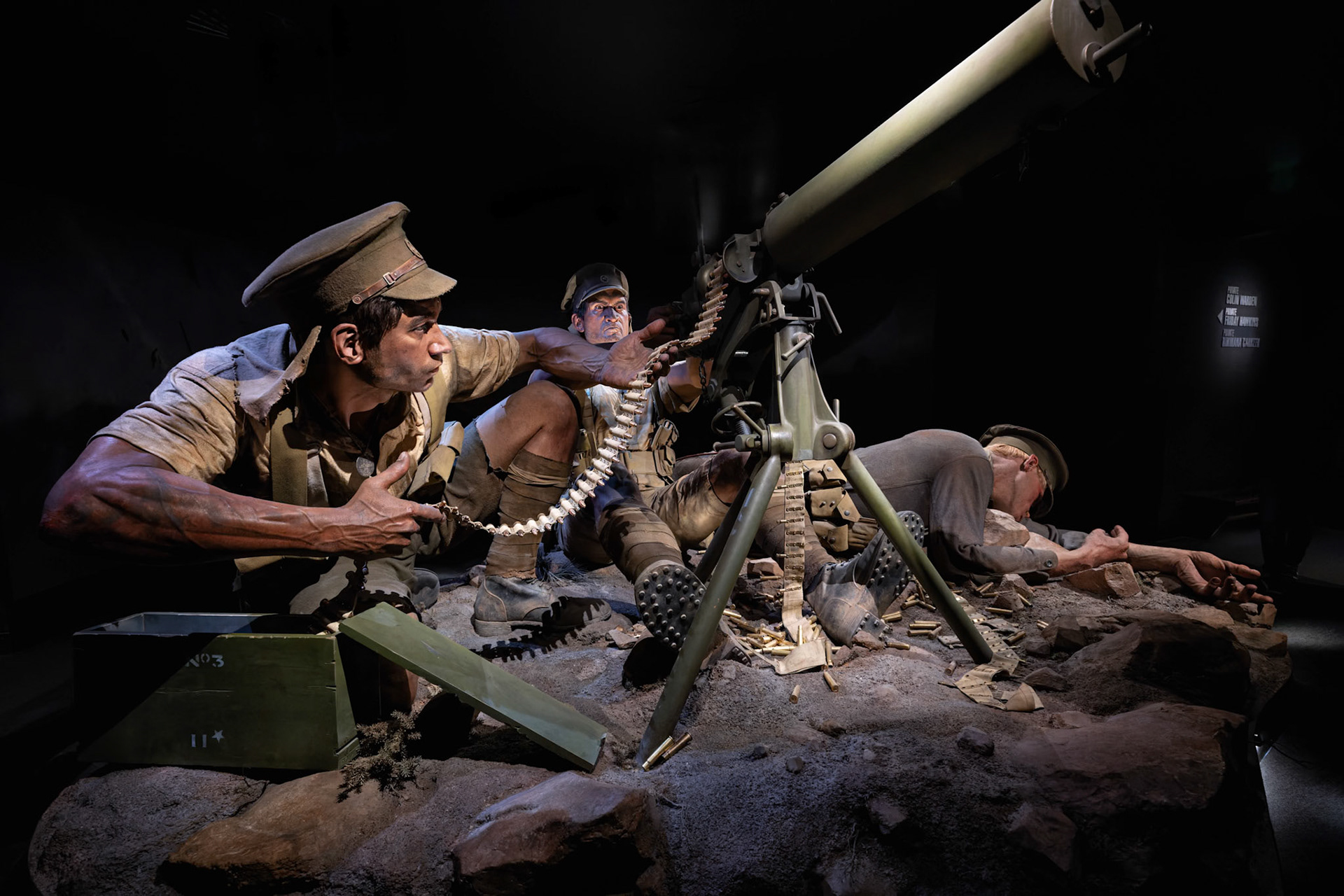 The 'Private Colin Warden, Private Friday Hawkins and the Private Rikihana Carkeek' display at the Gallipoli the Scale of Our War exhibit at Museum of New Zealand Te Papa Tongarewa in Wellington, New Zealand