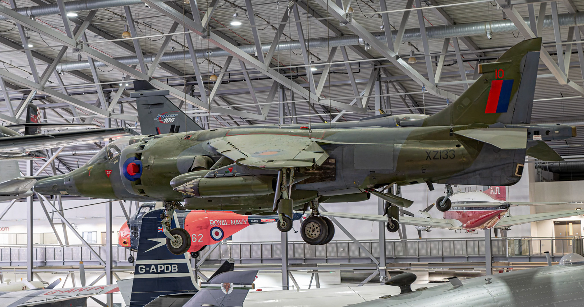 Hawker Siddeley Harrier GR3 on display at the Duxford Imperial War Museum in Cambridge, United Kingdom
