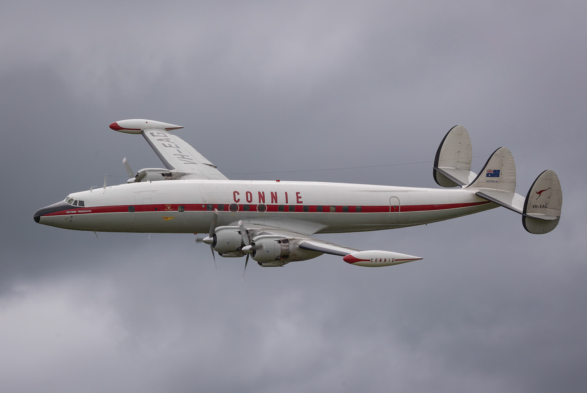 Lockheed C-121C Super Constellation 'Connie', from the Historical Aircraft Restoration Society on display at the Shellharbour Airport, during the Airshows Downunder Shellharbour, New South Wales, Australia.
