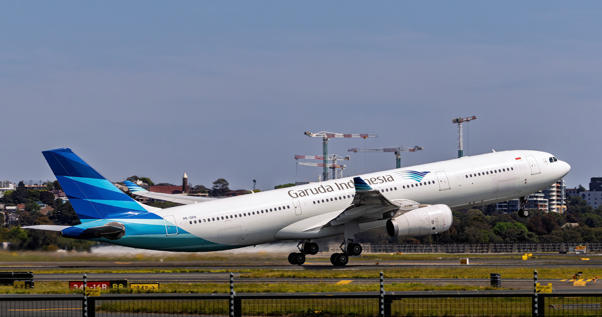 Garuda Indonesia Airbus A330-343 [PK-GHA] Departing to Denpasar from the Sheps Mound, Sydney Airport, Australia