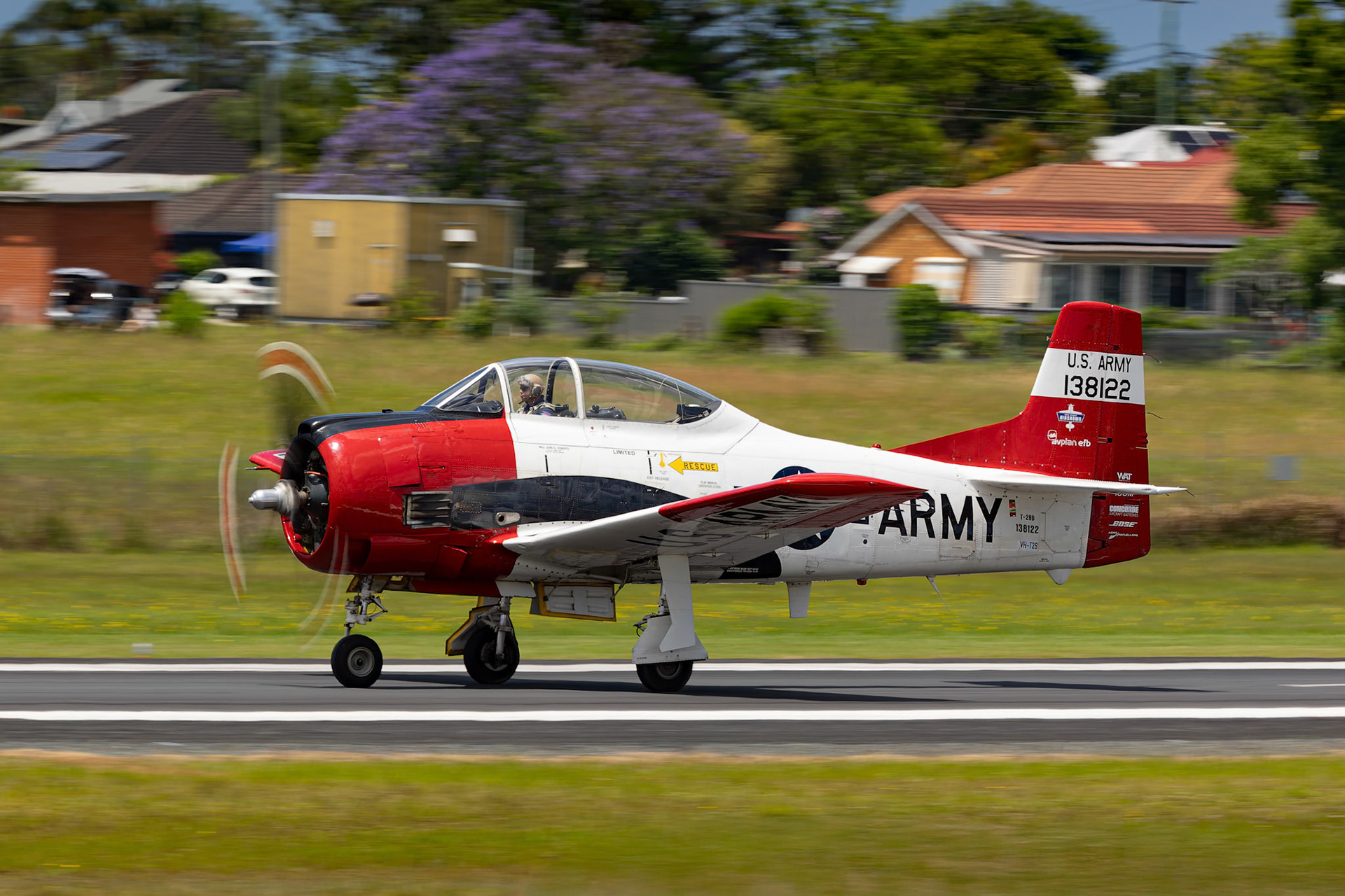 Glenn Collins in the North American T28 Trojan [VH-T28] at the Barrington Coast Airshow in Taree, New South Wales, Australia. 9th of November, 2024
