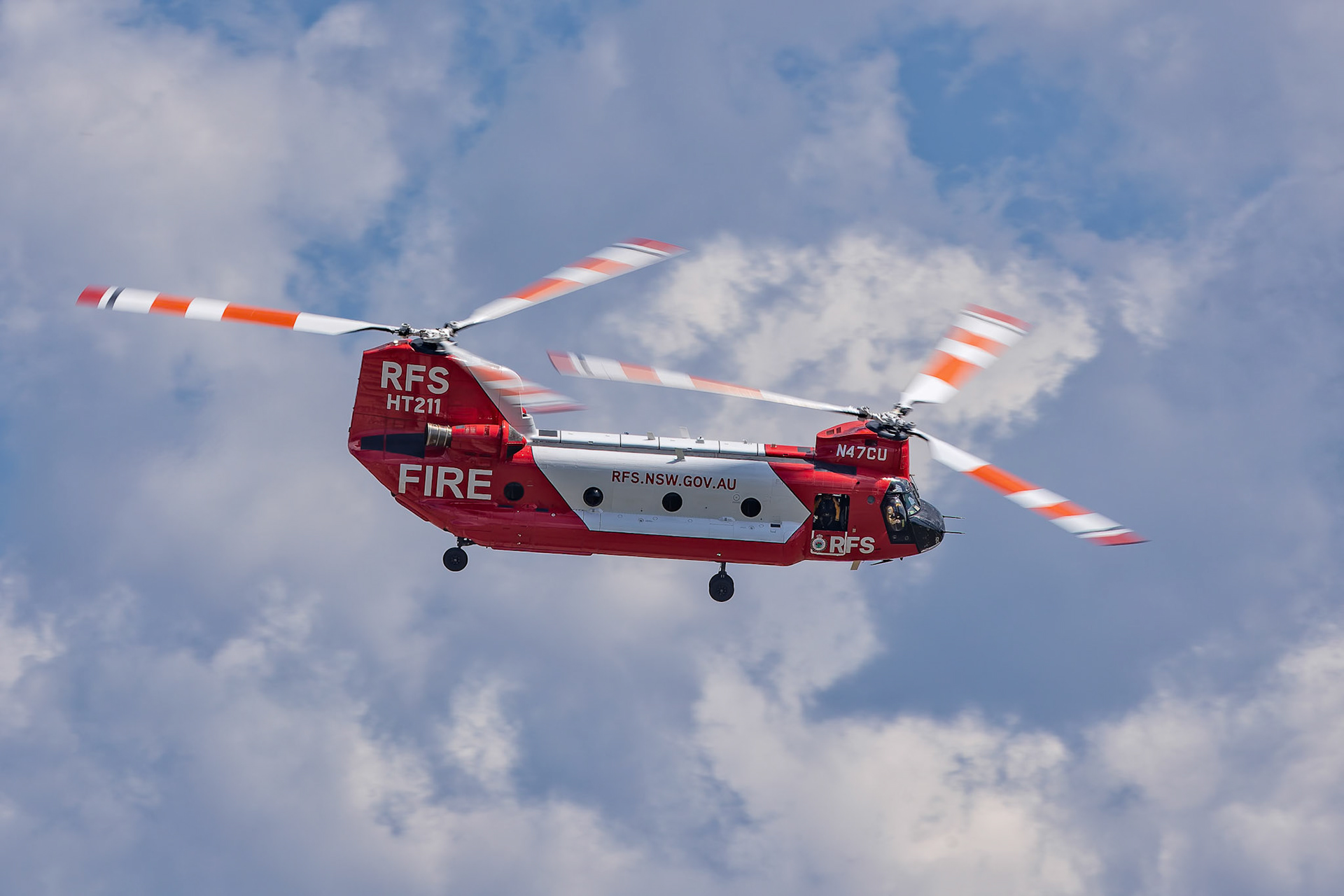 Rural Fire Service Boeing CH-47D Chinook [N47CU] on display at the Richmond Airshow in New South Wales, Australia