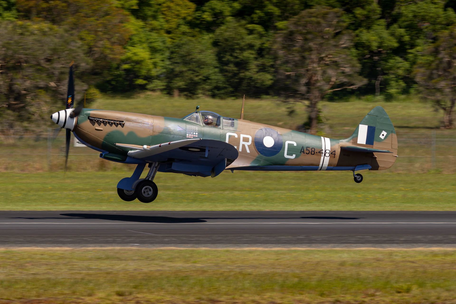 Cameron Rolph-Smith in the Vickers-Armstrongs Spitfire Mark VIIIc [VH-A58] at the Barrington Coast Airshow in Taree, New South Wales, Australia. 9th of November, 2024