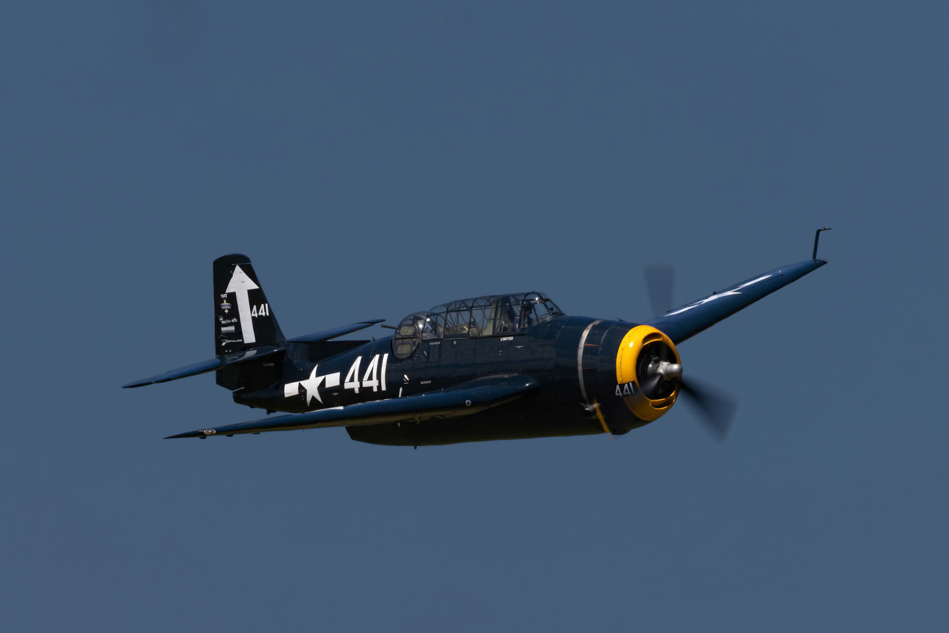 Matt Henderson in the TBM Avenger [VH-MML] at the Barrington Coast Airshow in Taree, New South Wales, Australia. 9th of November, 2024