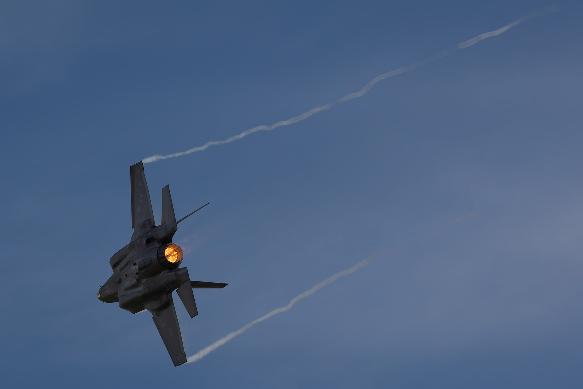Lockheed Martin F-35A Lightning II under the control of Flight Lt Ross Bunga Bowman from the Royal Australian Air Force on display at the Shellharbour Airport, during the Airshows Downunder Shellharbour, New South Wales, Australia.