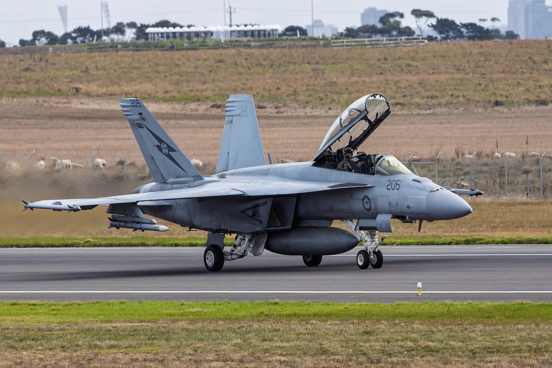 RAAF FA-18F Super Hornet on display at the Avalon Airshow in Victoria, Australia