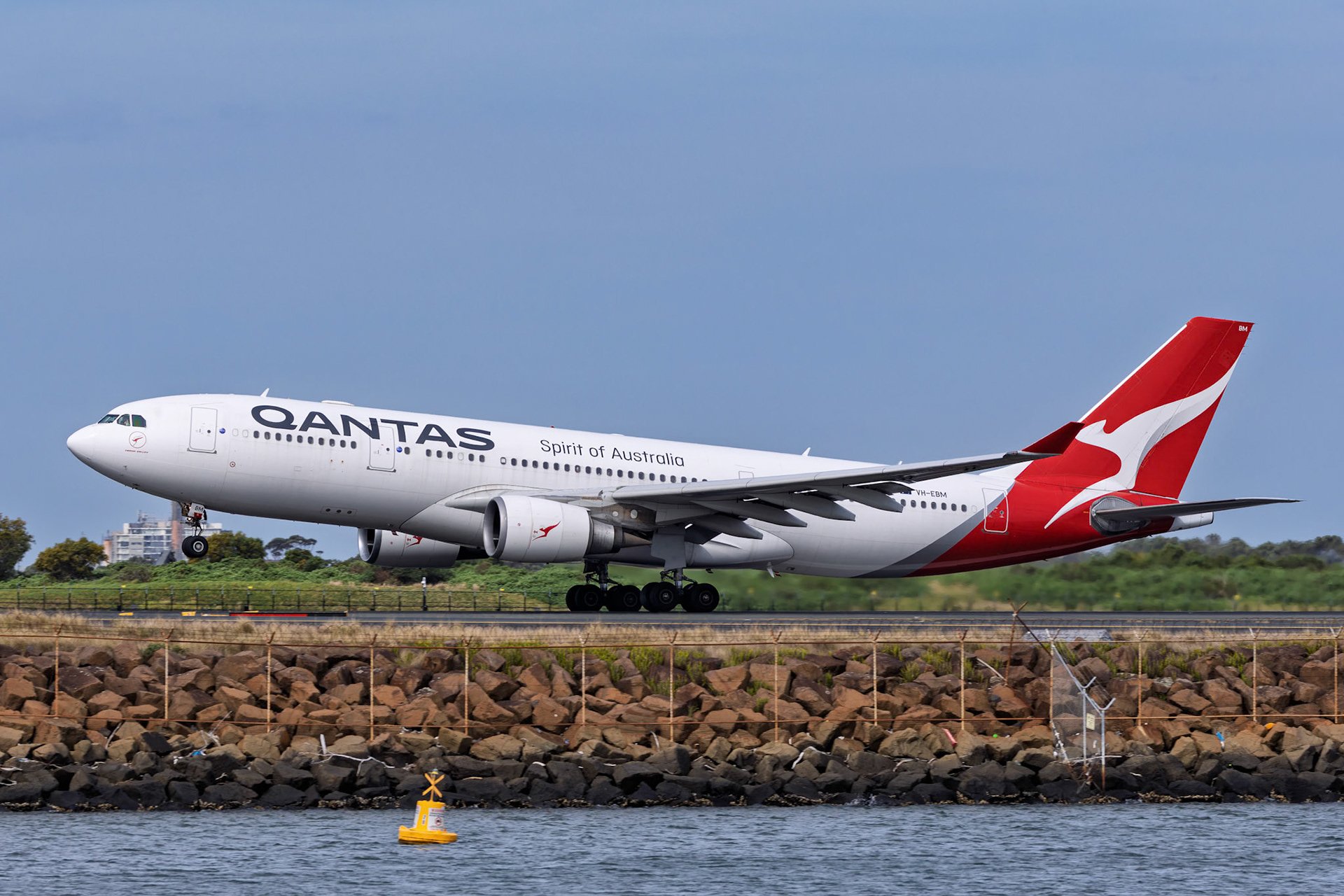 Qantas Airbus A330-202 [VH-EBM] Departing to Jakarta from The Beach, Sydney Airport, Australia
