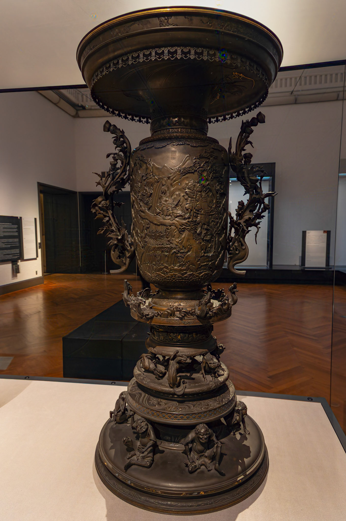 Large Flower Vase with Scenes of the Samurai Minamoto no Raiko at Mt Oe 1872 display at the Tokyo National Museum in Tokyo, Japan
