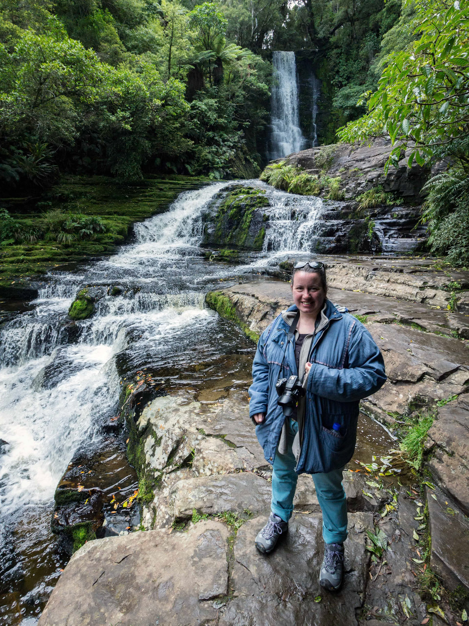 Angela at McLeans Falls in the Catlins, New Zealand