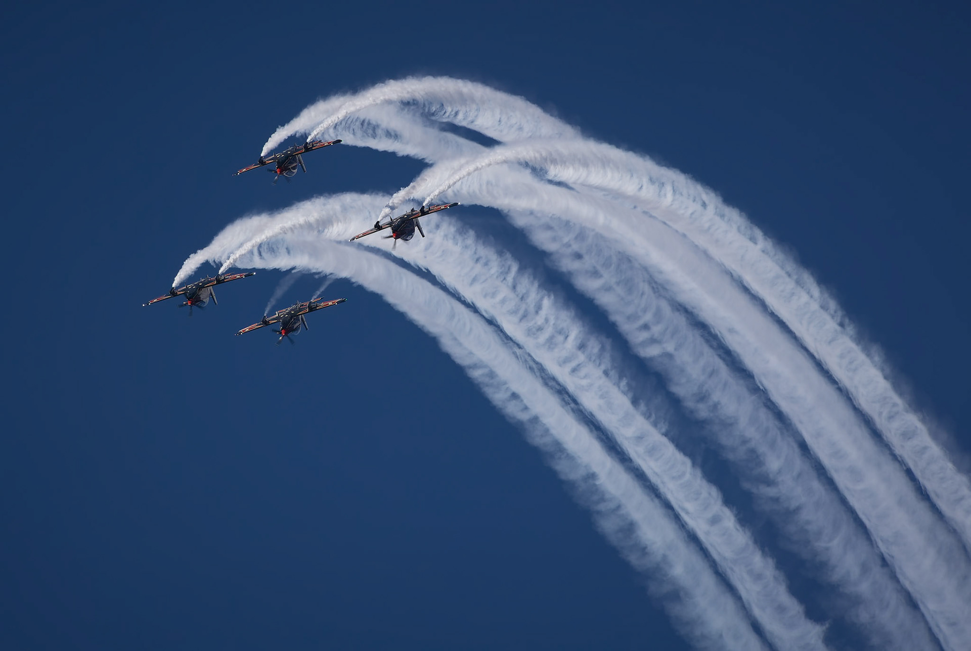RAAF Roulettes PC-21 Precision Formation Aerobatics Display at the Pacific Airshow on the Gold Coast, Australia