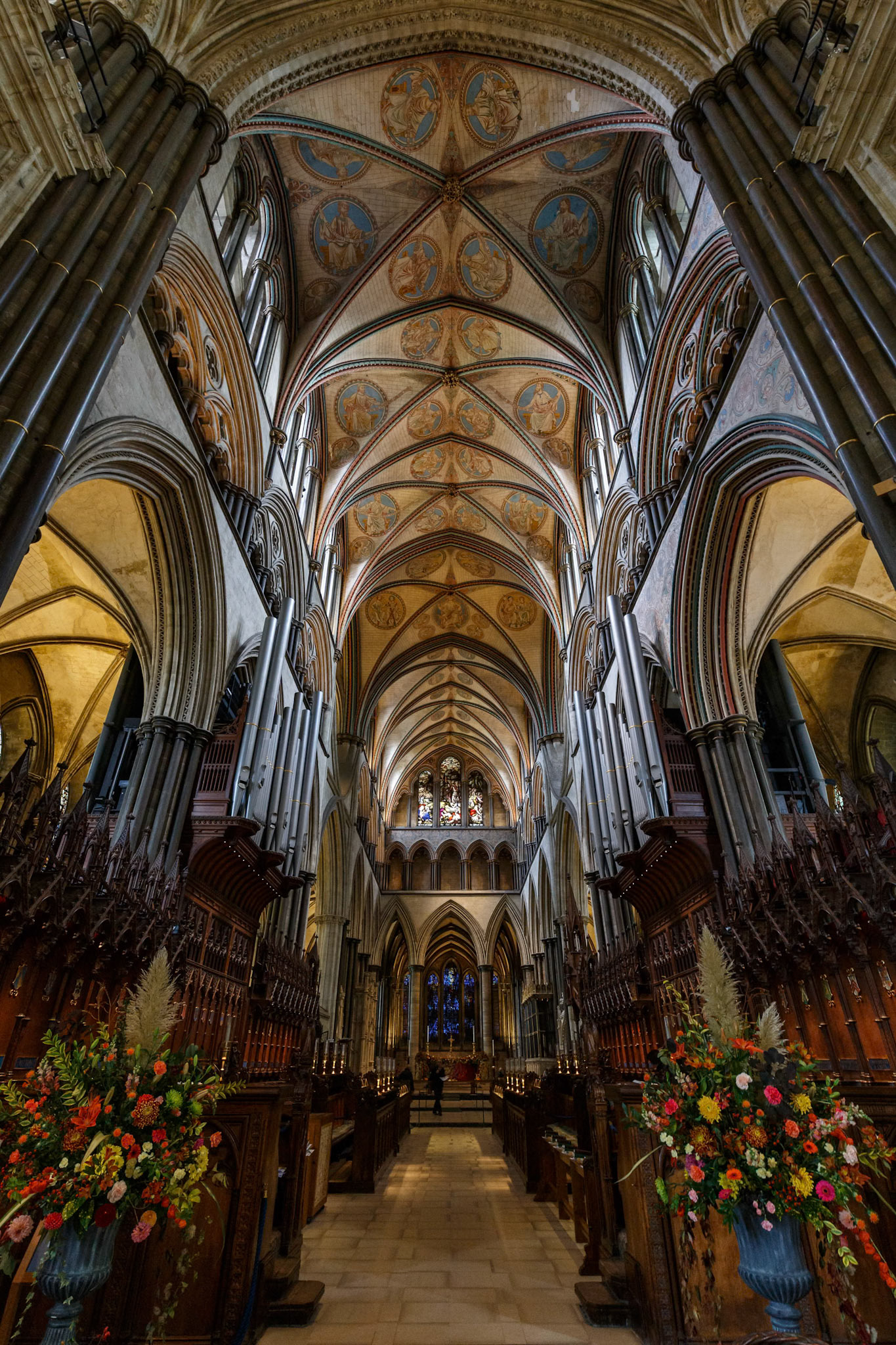 Looking Up Inside Salisbury Cathedral in Salisbury, England