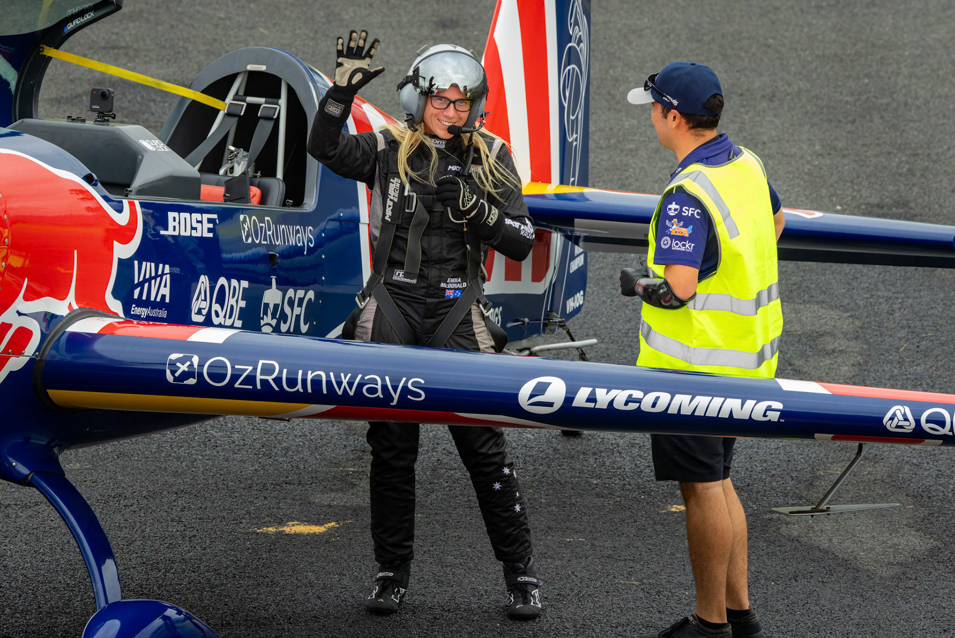 Emma McDonald in the Extra 300 from Matt Hall Racing on display at the Shellharbour Airport, during the Airshows Downunder Shellharbour, New South Wales, Australia.
