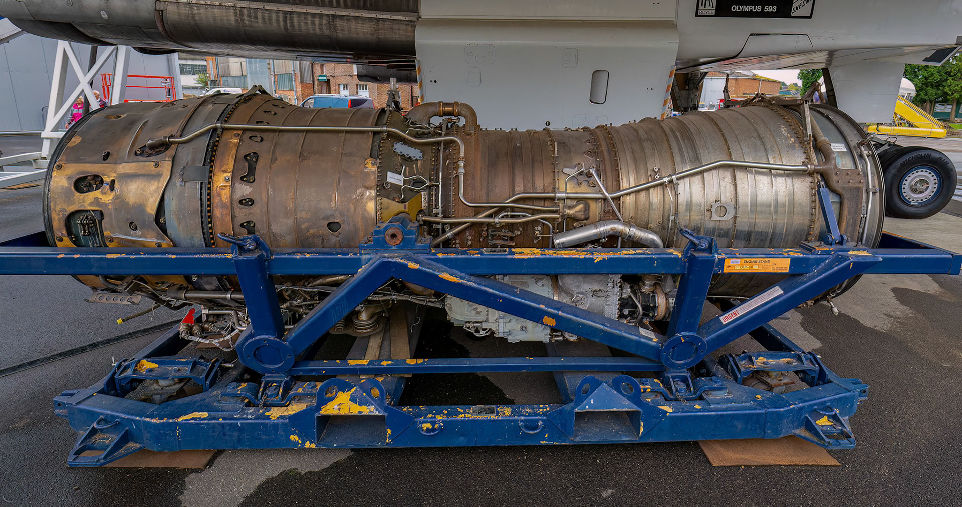 The Rolls-Royce/SNECMA Olympus 593 Engine from of the Concorde on display at Brooklands musuem at Brooklands, England