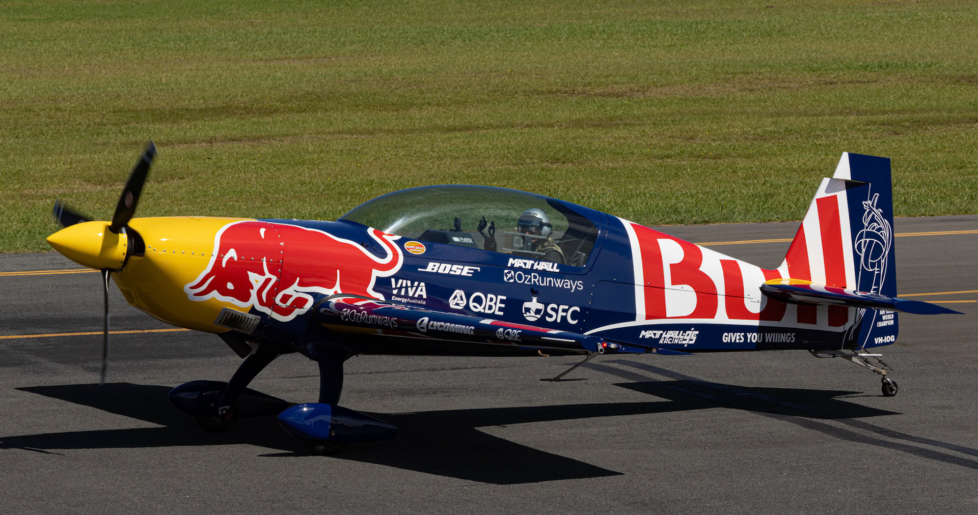 Emma McDonald in the Extra 300 from Matt Hall Racing on display at the Shellharbour Airport, during the Airshows Downunder Shellharbour, New South Wales, Australia.