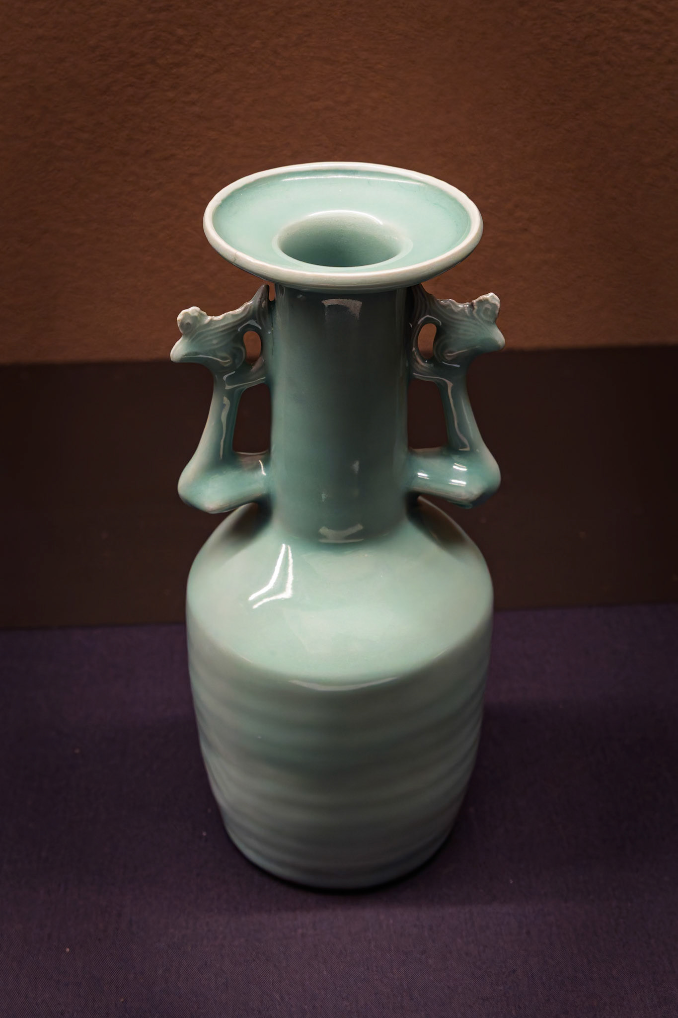 Flower Vase with Phoenix-Shaped Handles from Southern Song-Yuan Dynasty 13th Century on display at the Tokyo National Museum in Tokyo, Japan