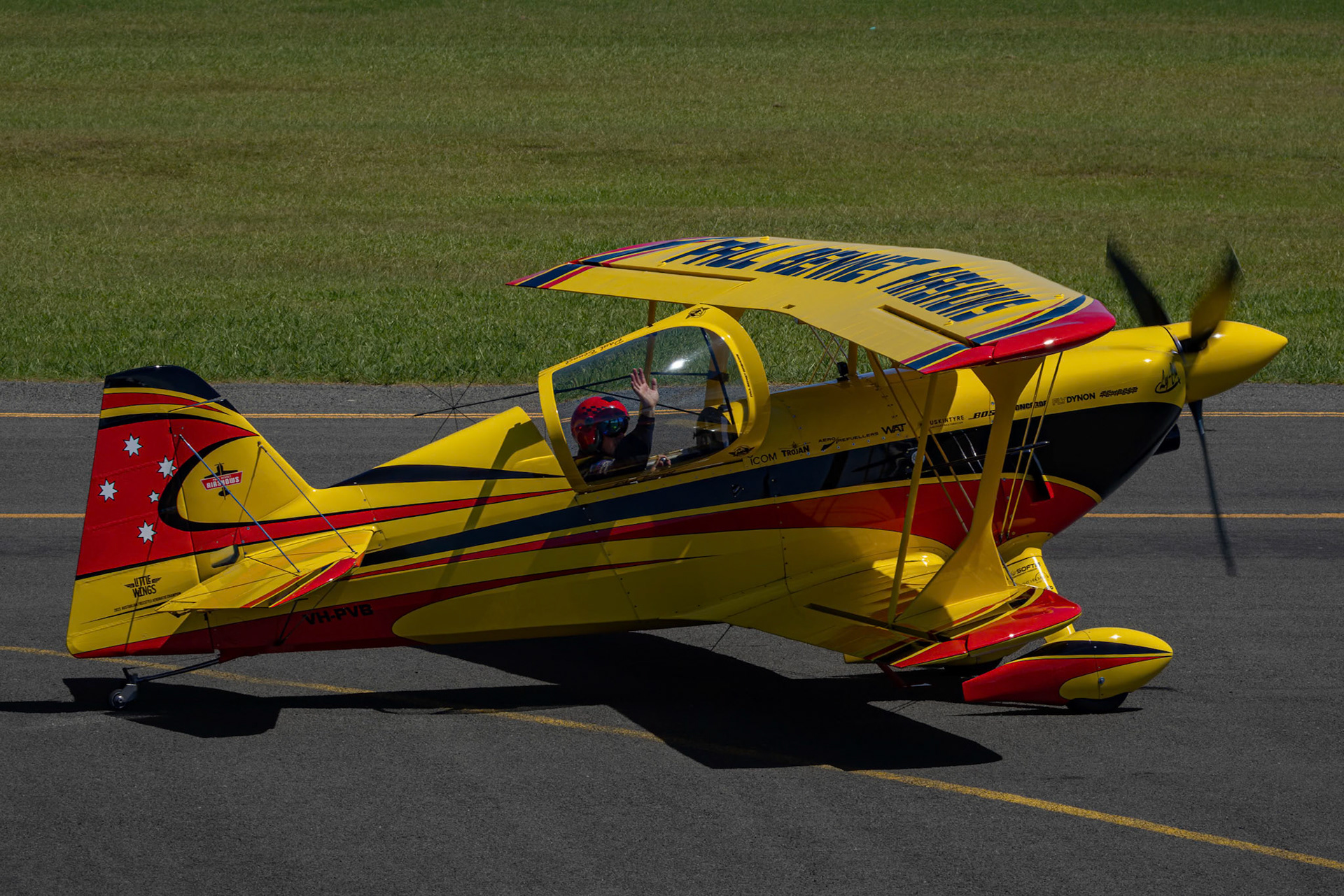 Paul Bennet flying the Wolf Pitts Pro from Paul Bennet Airshows on display at the Shellharbour Airport, during the Airshows Downunder Shellharbour, New South Wales, Australia.