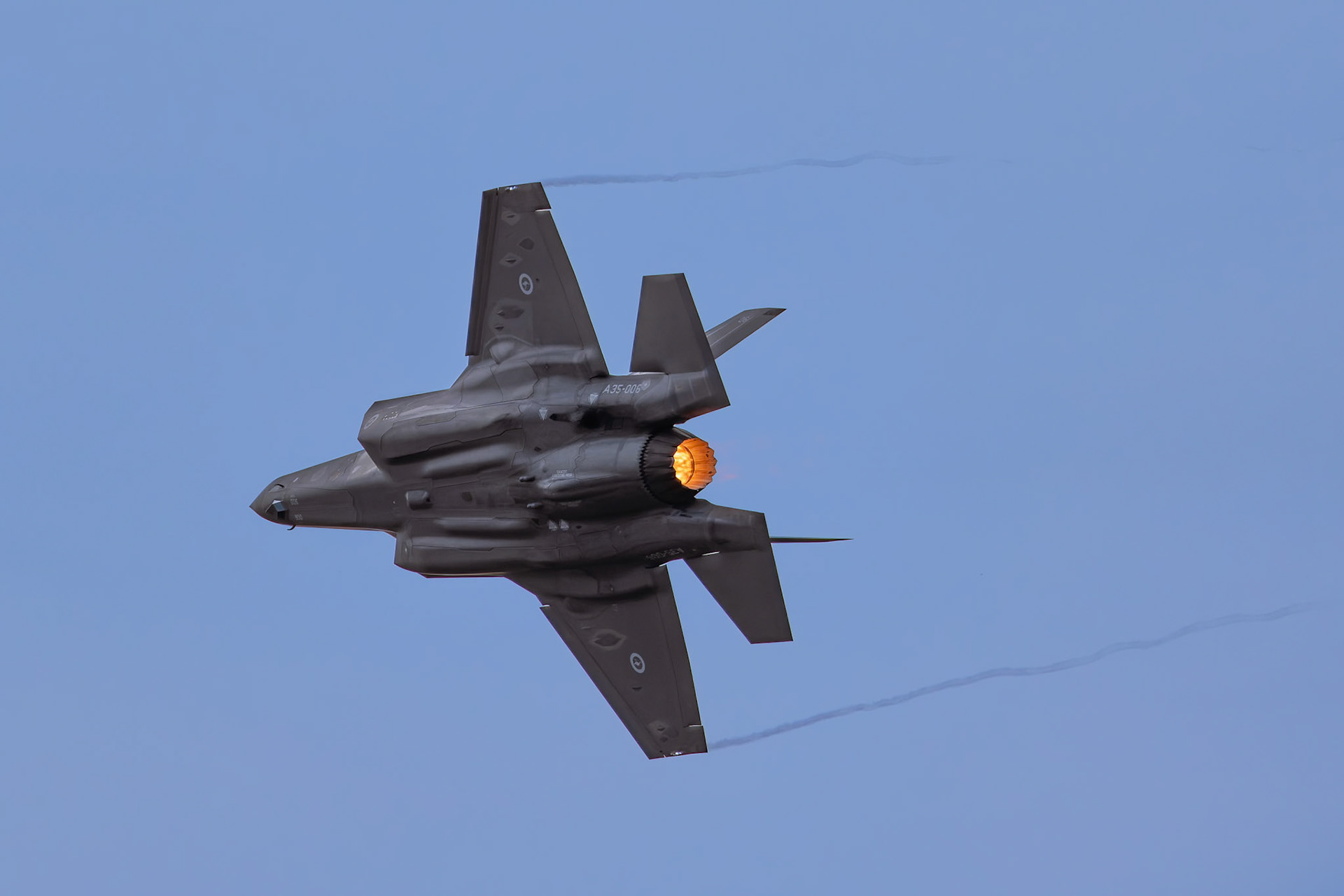 RAAF Lockheed Martin F-35A Lightning II on display at the Avalon Airshow in Victoria, Australia