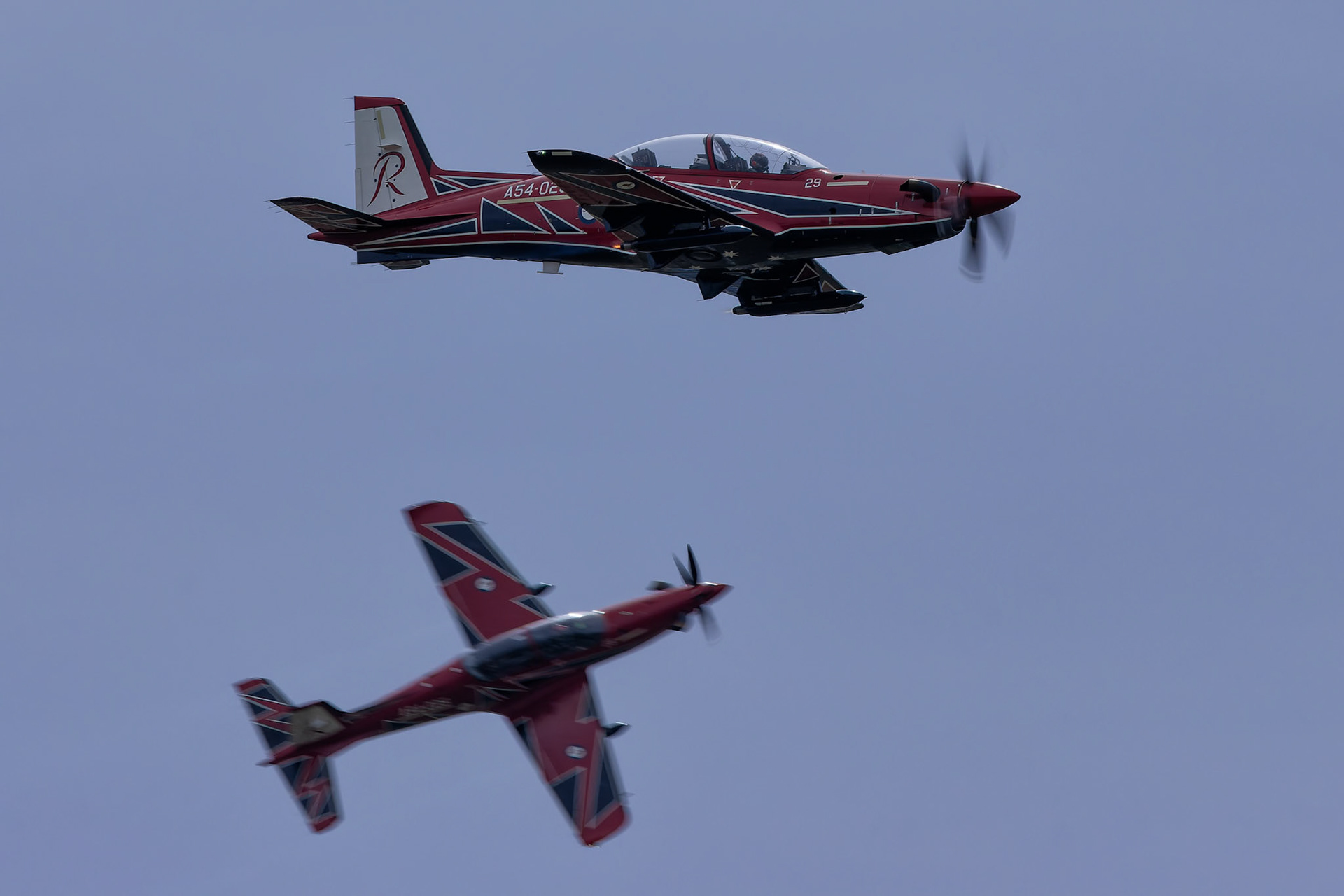 Royal Australian Air Force Roulettes Pilatus PC-21 on display at the Richmond Airshow in New South Wales, Australia