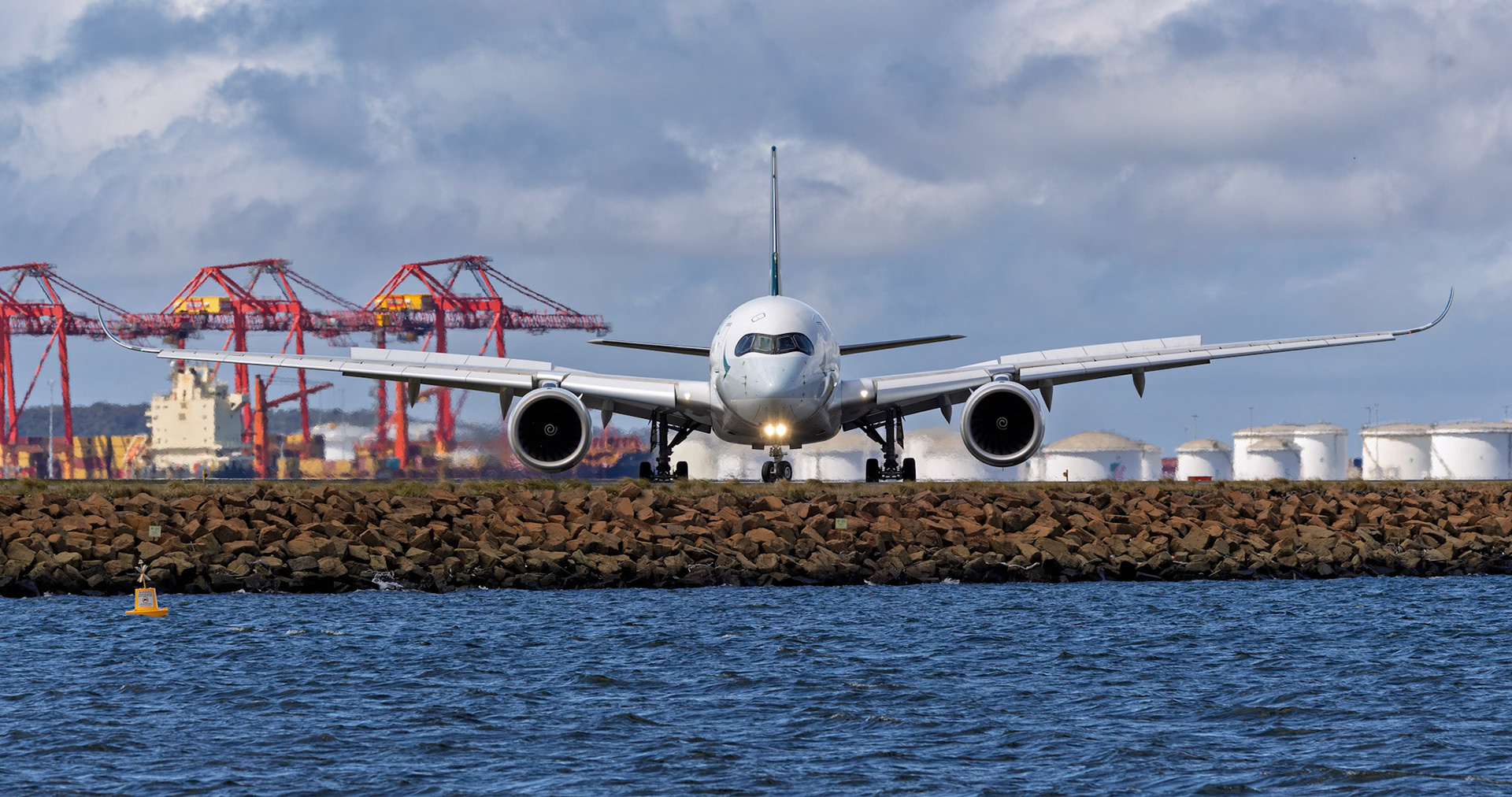 Cathay Pacific Airbus A350-941 [B-LRM] Arriving from Hong Kong from the Beach, Sydney Airport, Australia